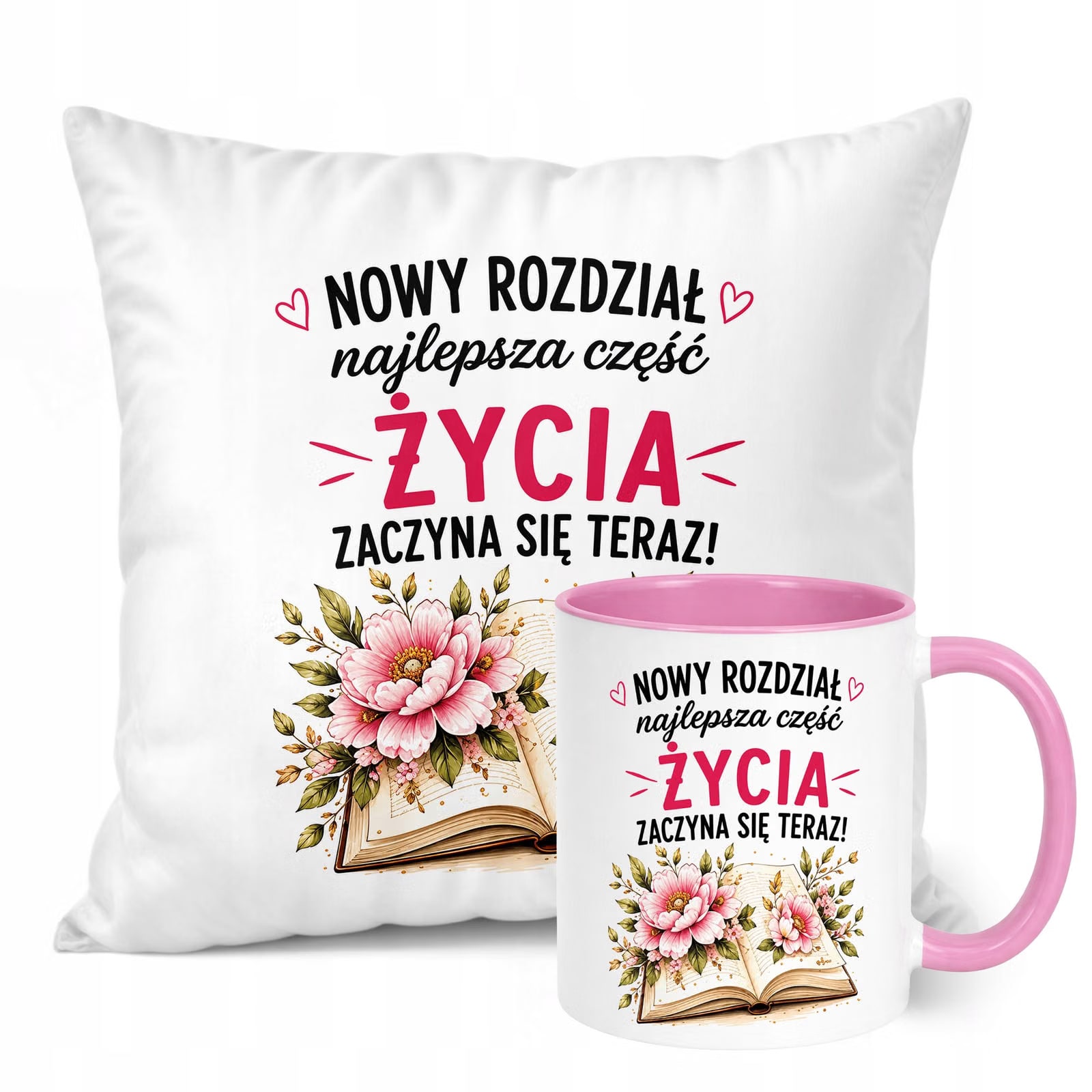 Zestaw Kubek Różowy Poduszka Z Nadrukiem Emerytura Dla Emerytki Prezent