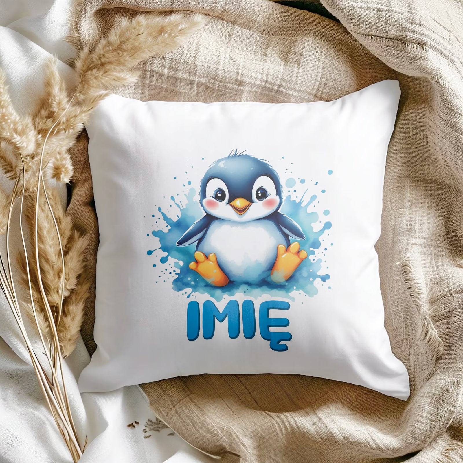 Poduszka 38x38cm Personalizowana Pingwin Zwierzak Słodki Dla Dzieci