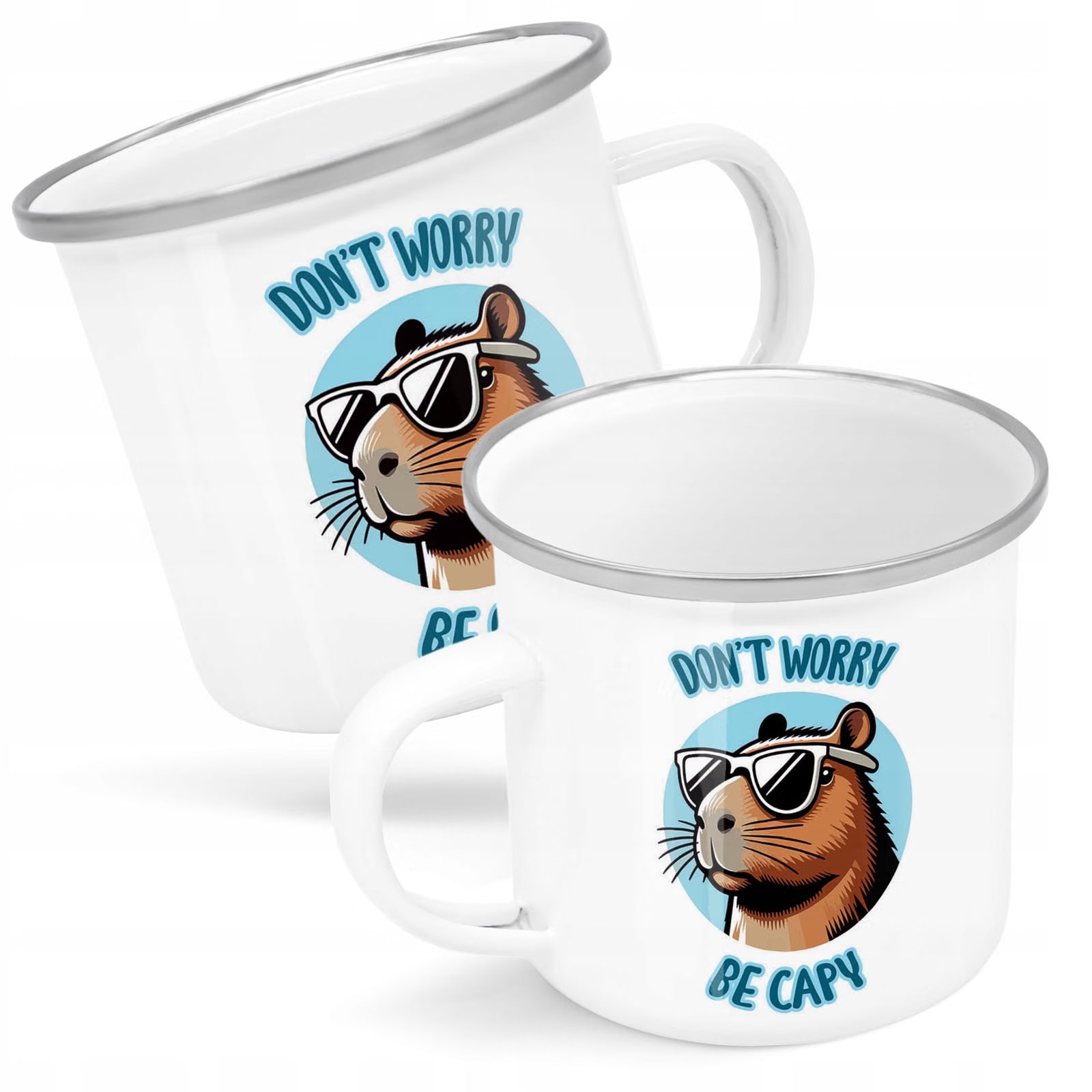Kubek Emaliowany Kapibara Capybara Zwierzak z Nadrukiem Biały Metalowy
