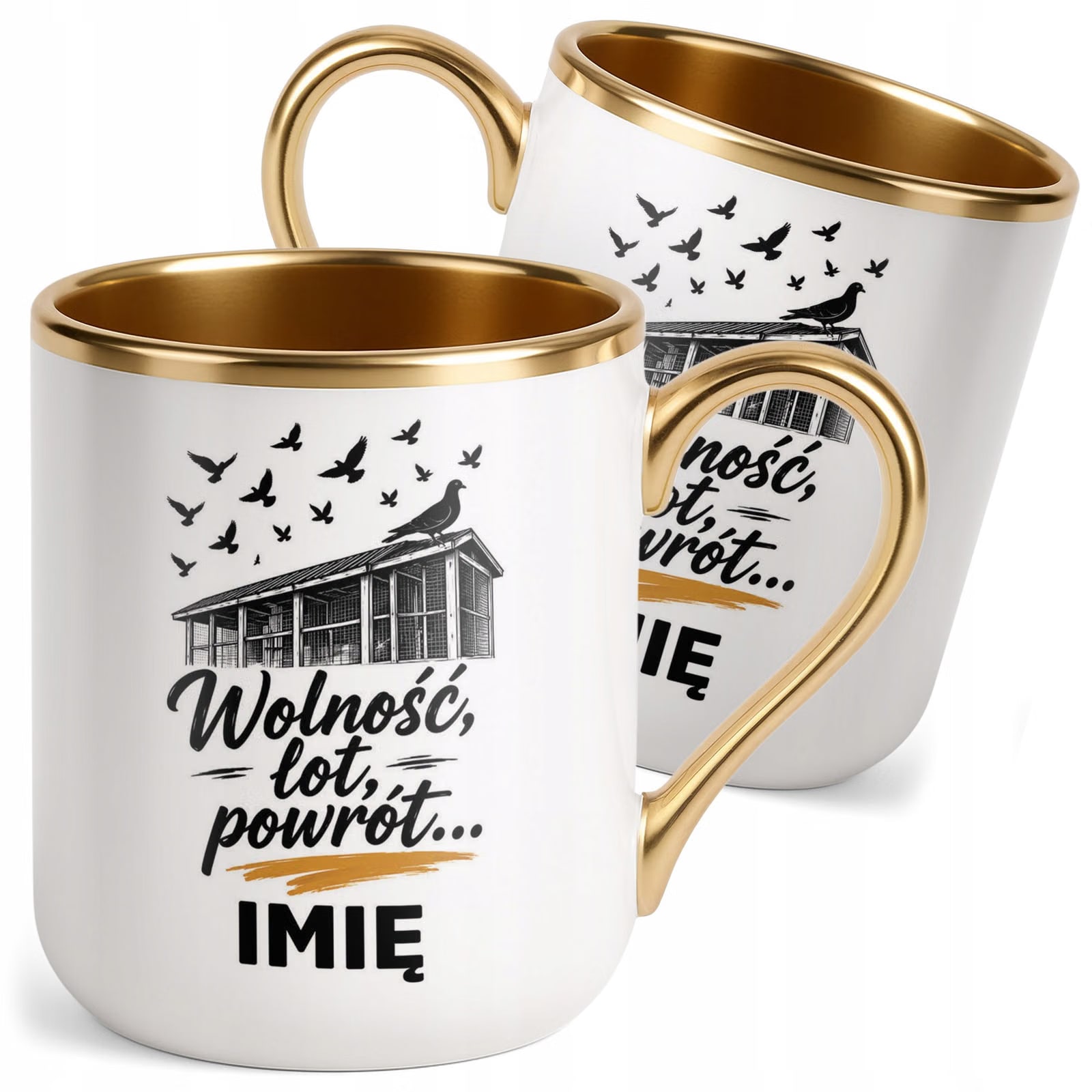 Kubek Personalizowany z nadrukiem Premium Złoty Dla Gołębiarza Prezent