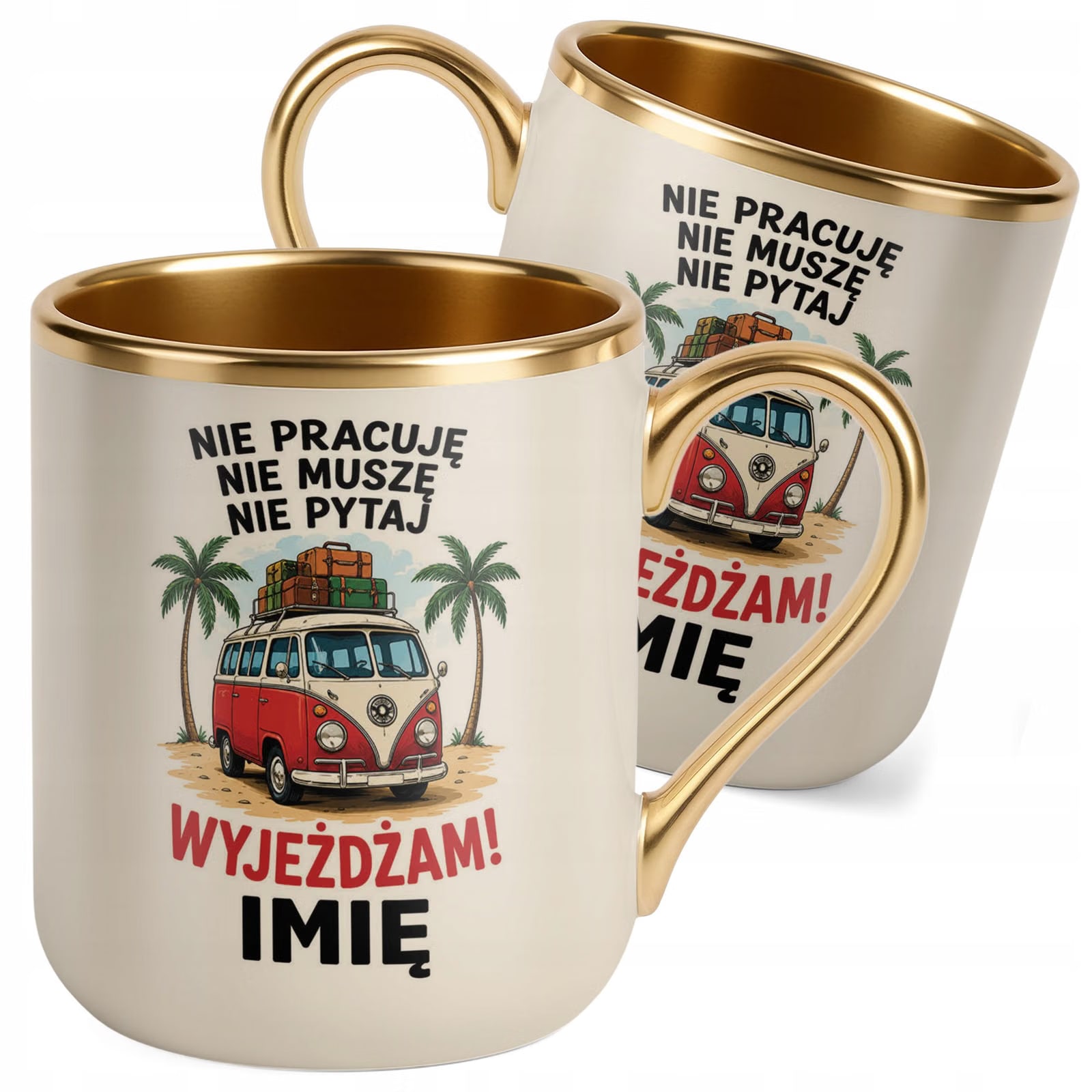 Kubek Personalizowany z nadrukiem Premium Złoty Ecru Emerytura Prezent