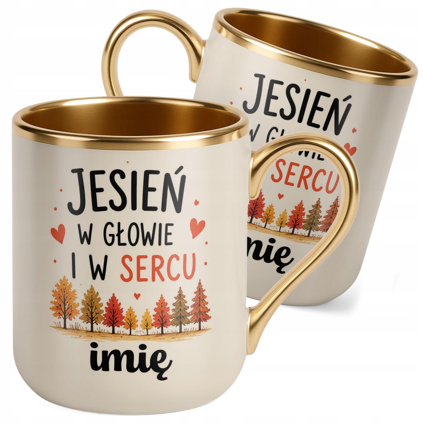 Kubek Personalizowany z nadrukiem Premium Złoty Ecru Jesienny Jesień