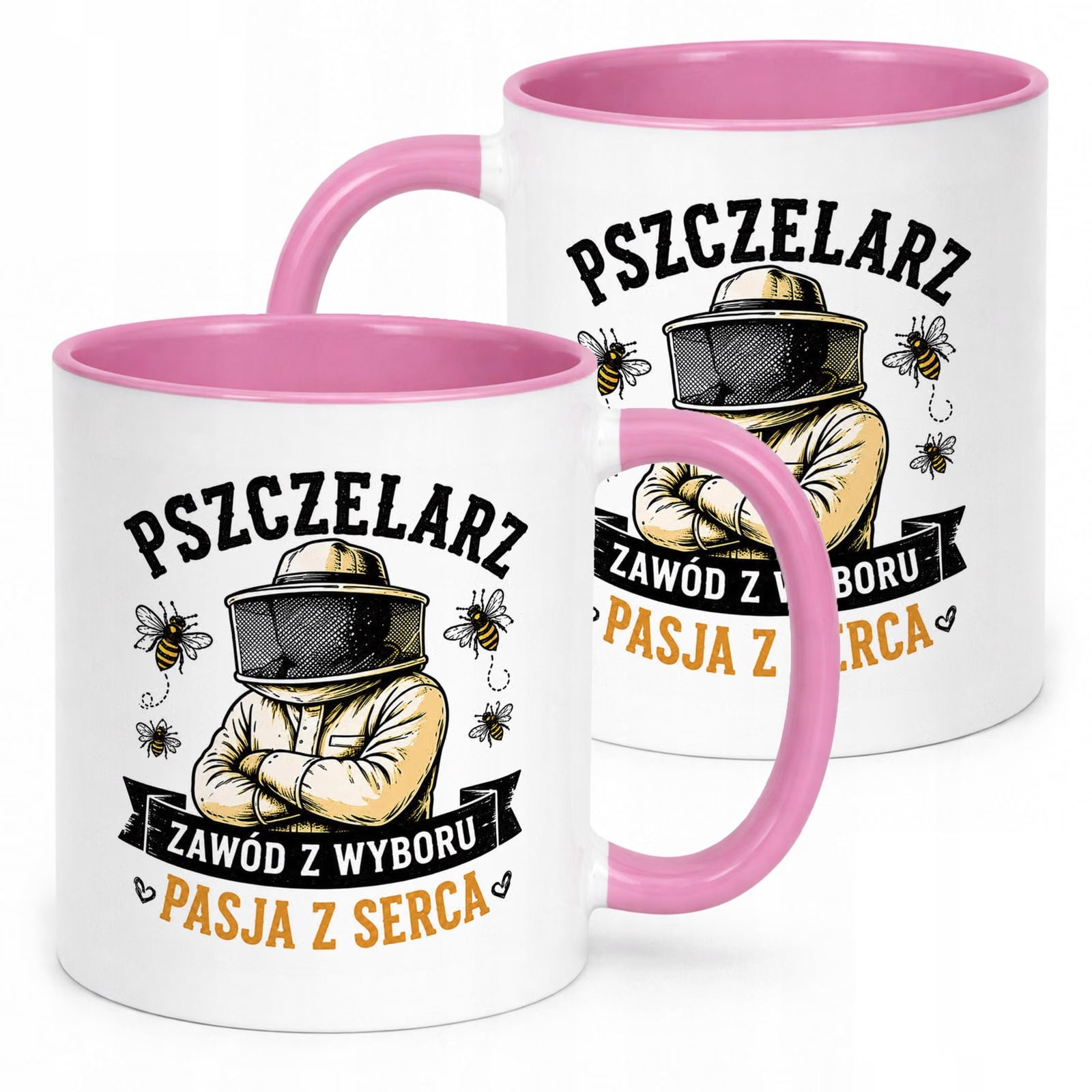 Różowy Kubek z nadrukiem Dla Pszczelarza Szef Pasieki Upominek Prezent
