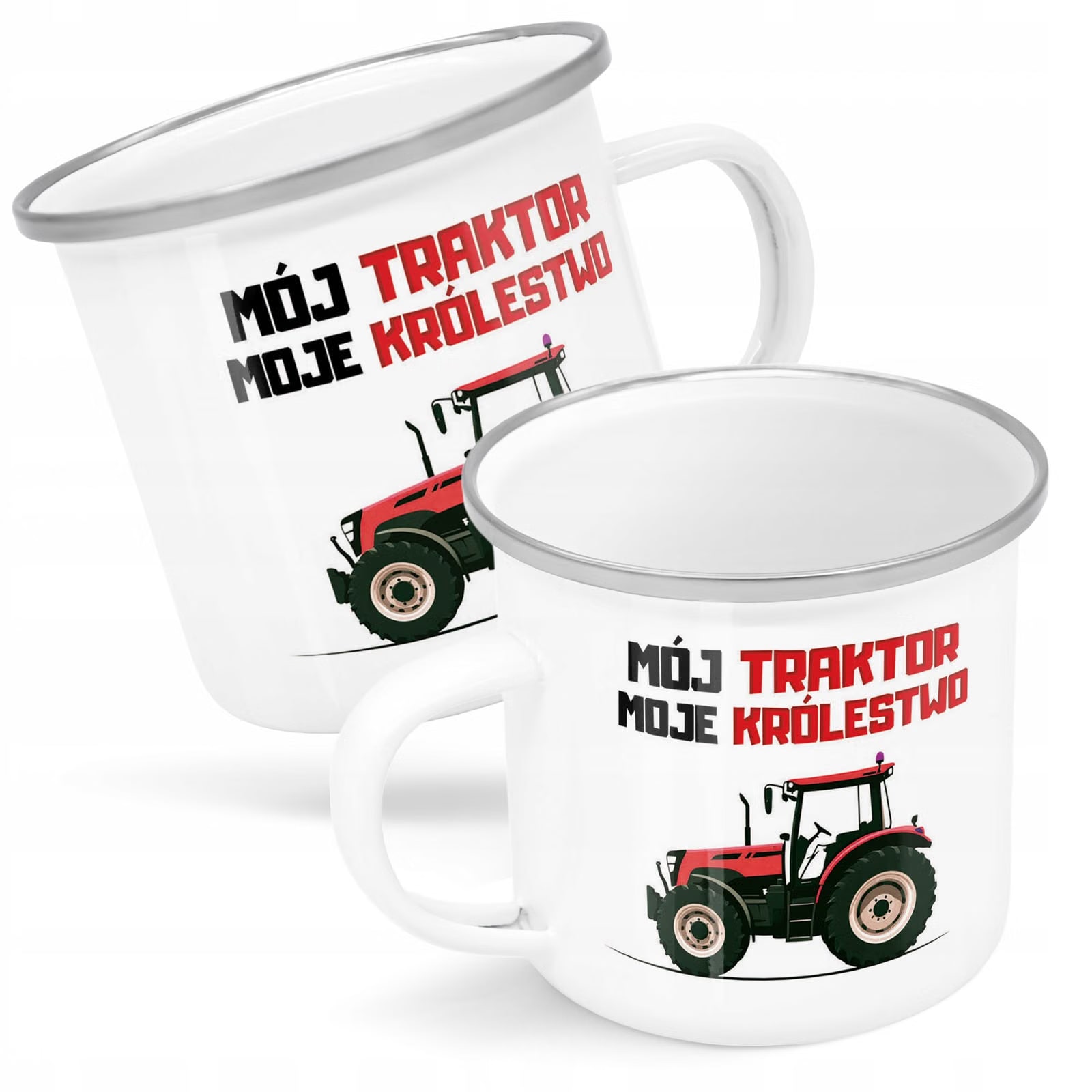 Kubek Emaliowany Rolnik Dla Rolnika Traktor z Nadrukiem Biały Metalowy