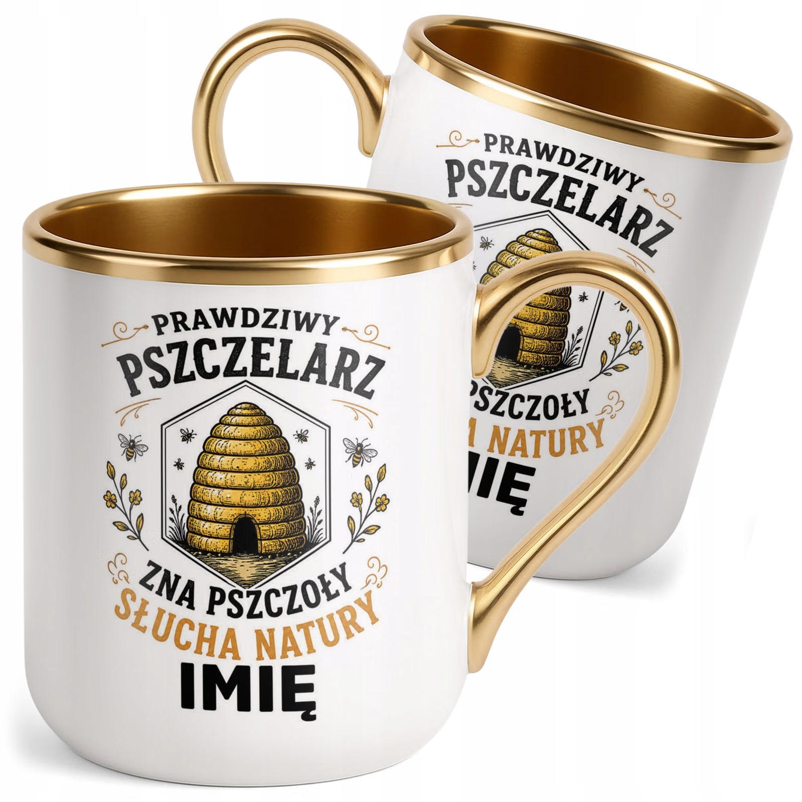 Kubek Personalizowany z nadrukiem Premium Złoty Dla Pszczelarza Prezent