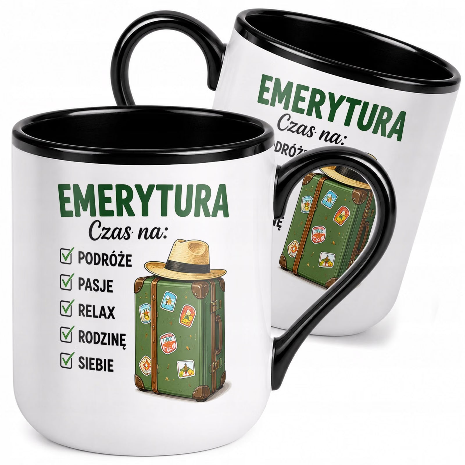 Kubek z nadrukiem Premium Czarny Emerytura Dla Emeryta Upominek Prezent