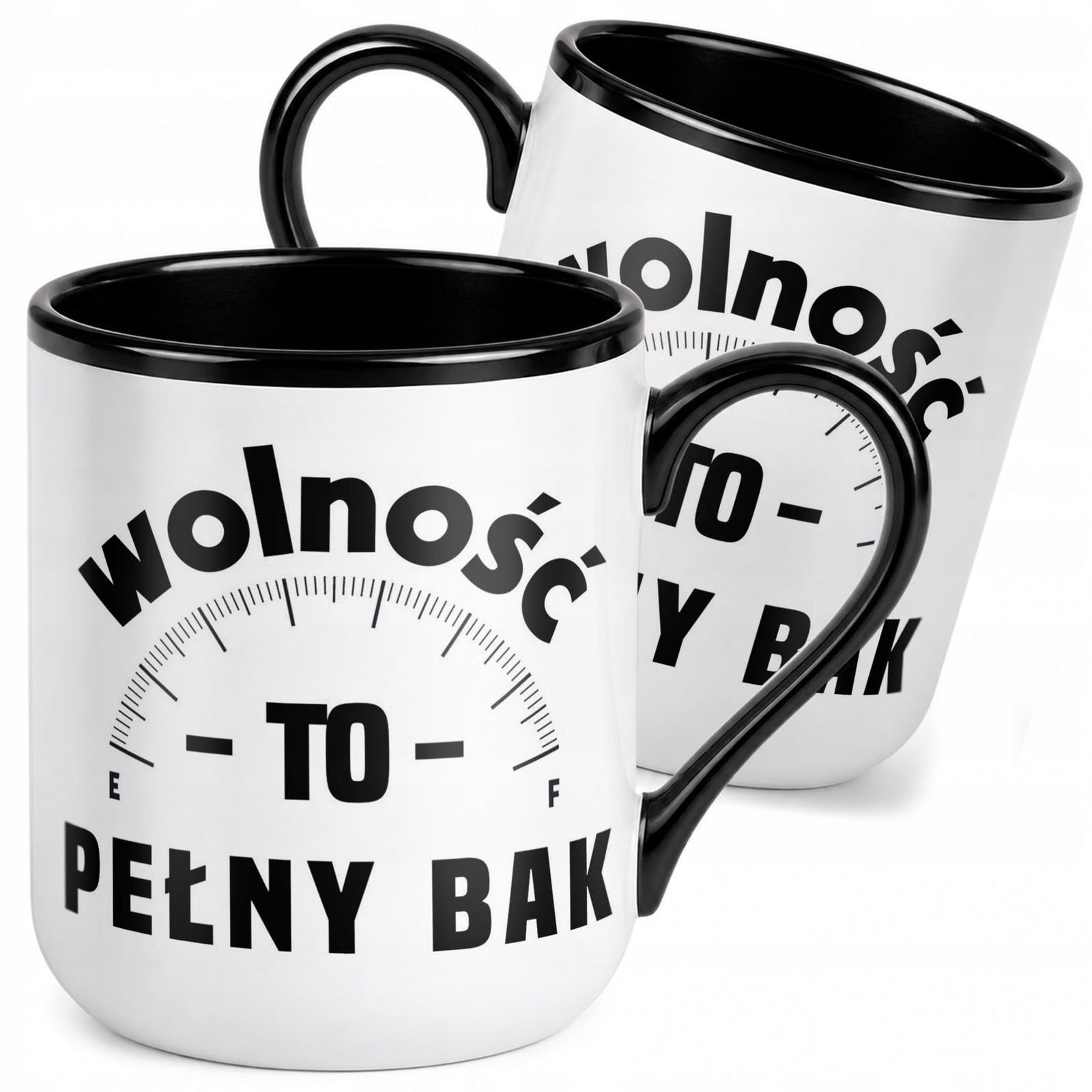 Kubek z nadrukiem Premium Czarny Wolność To Pełny Bak Upominek Prezent