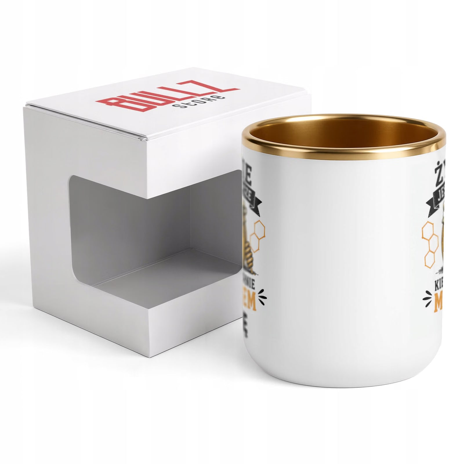 Kubek Personalizowany z nadrukiem Premium Złoty Dla Pszczelarza Prezent