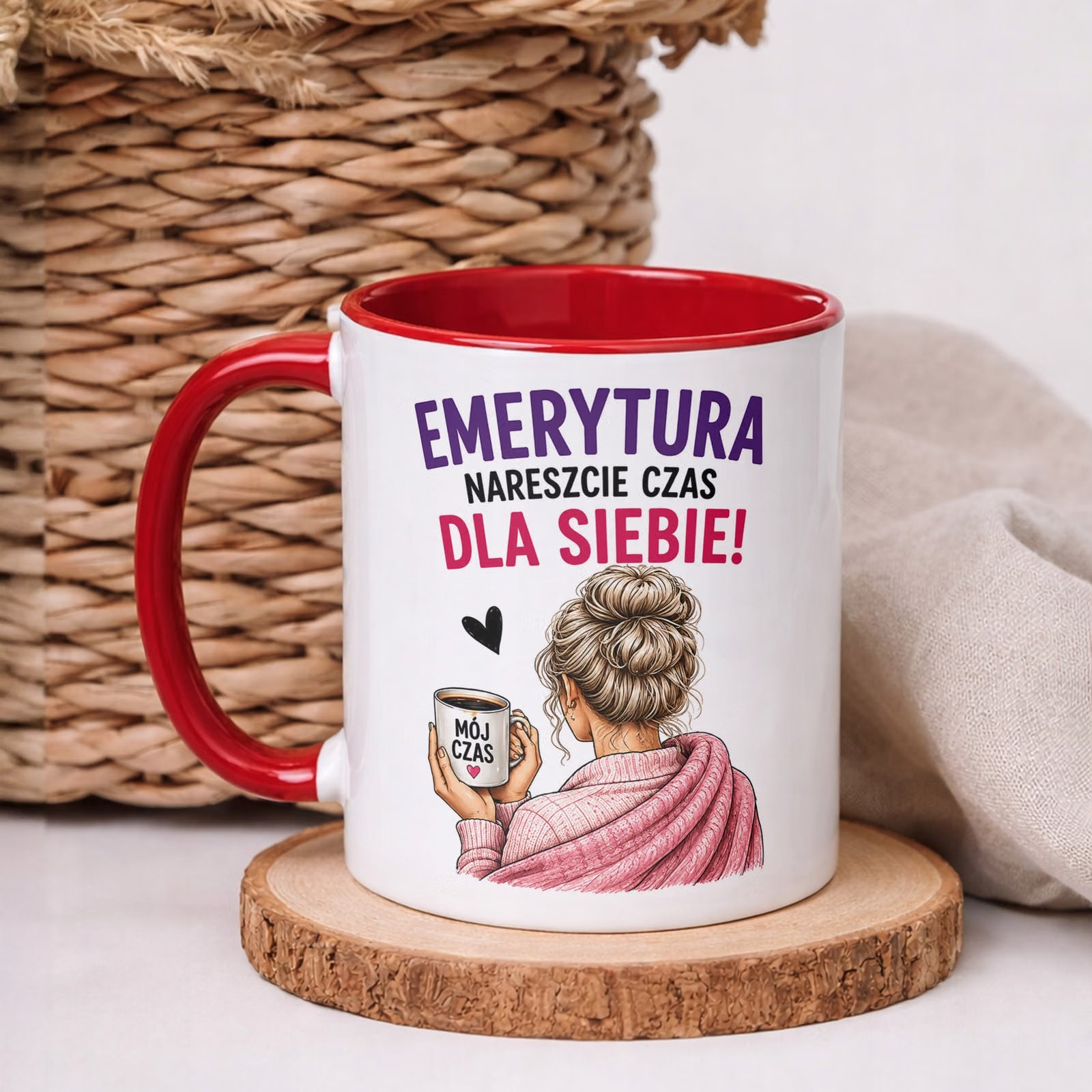 Kubek Czerwony z nadrukiem Emerytura Dla Emerytki Upominek Prezent