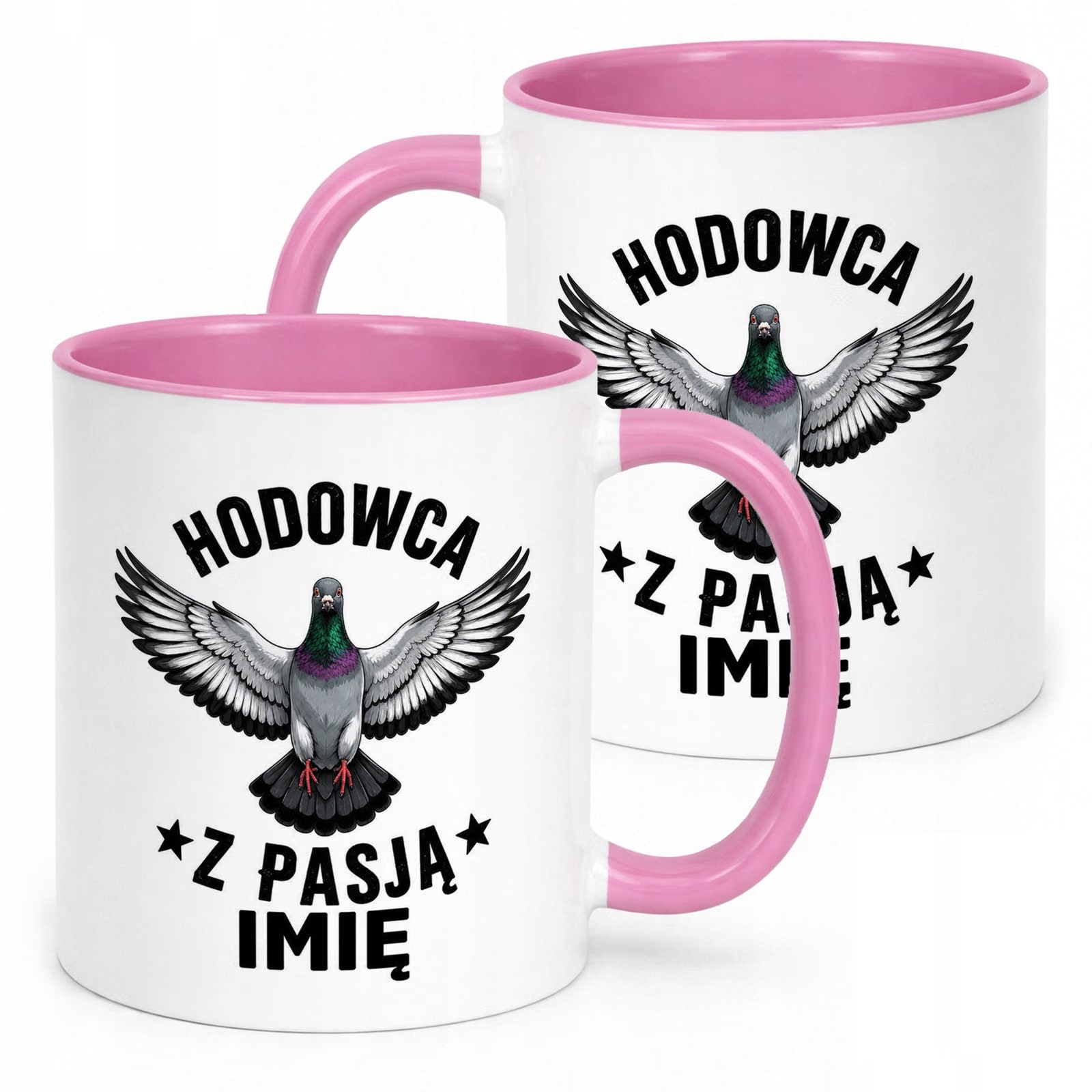 Różowy Kubek Personalizowany z nadrukiem Dla Gołębiarza Upominek Prezent