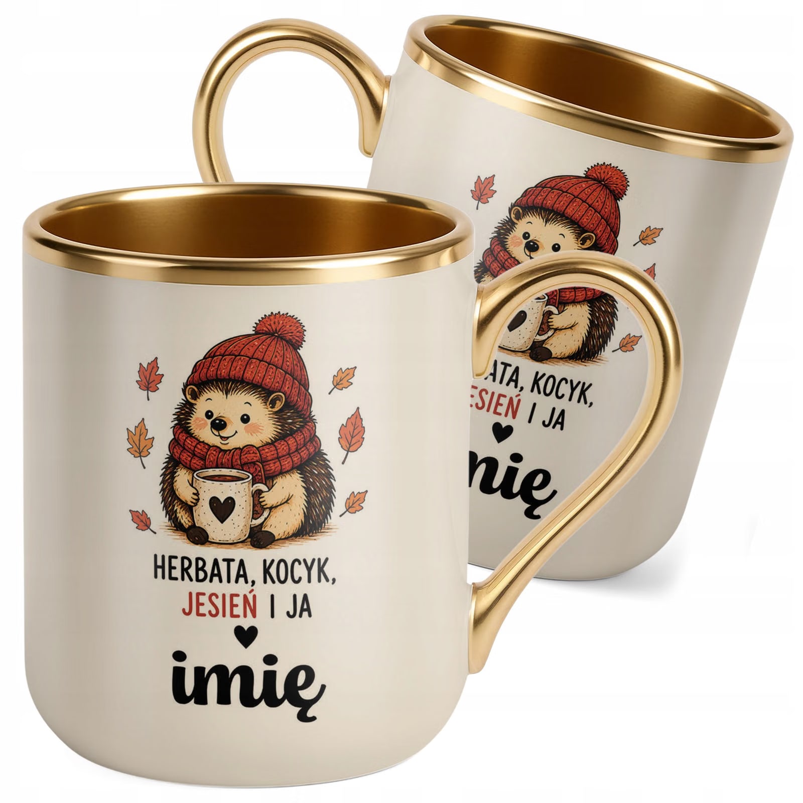Kubek Personalizowany z nadrukiem Premium Złoty Ecru Jesienny Jesień