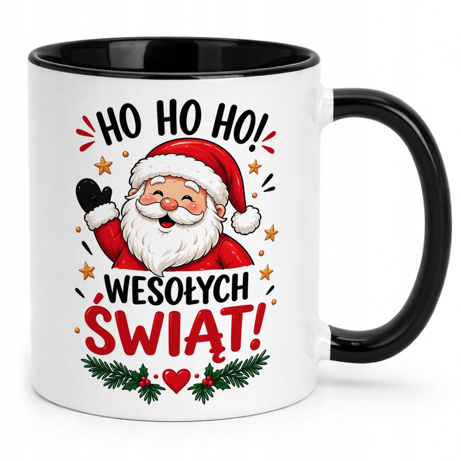 Kubek Czarny z Nadrukiem Boże Narodzenie Mikołajki Wesołych Świąt Prezent