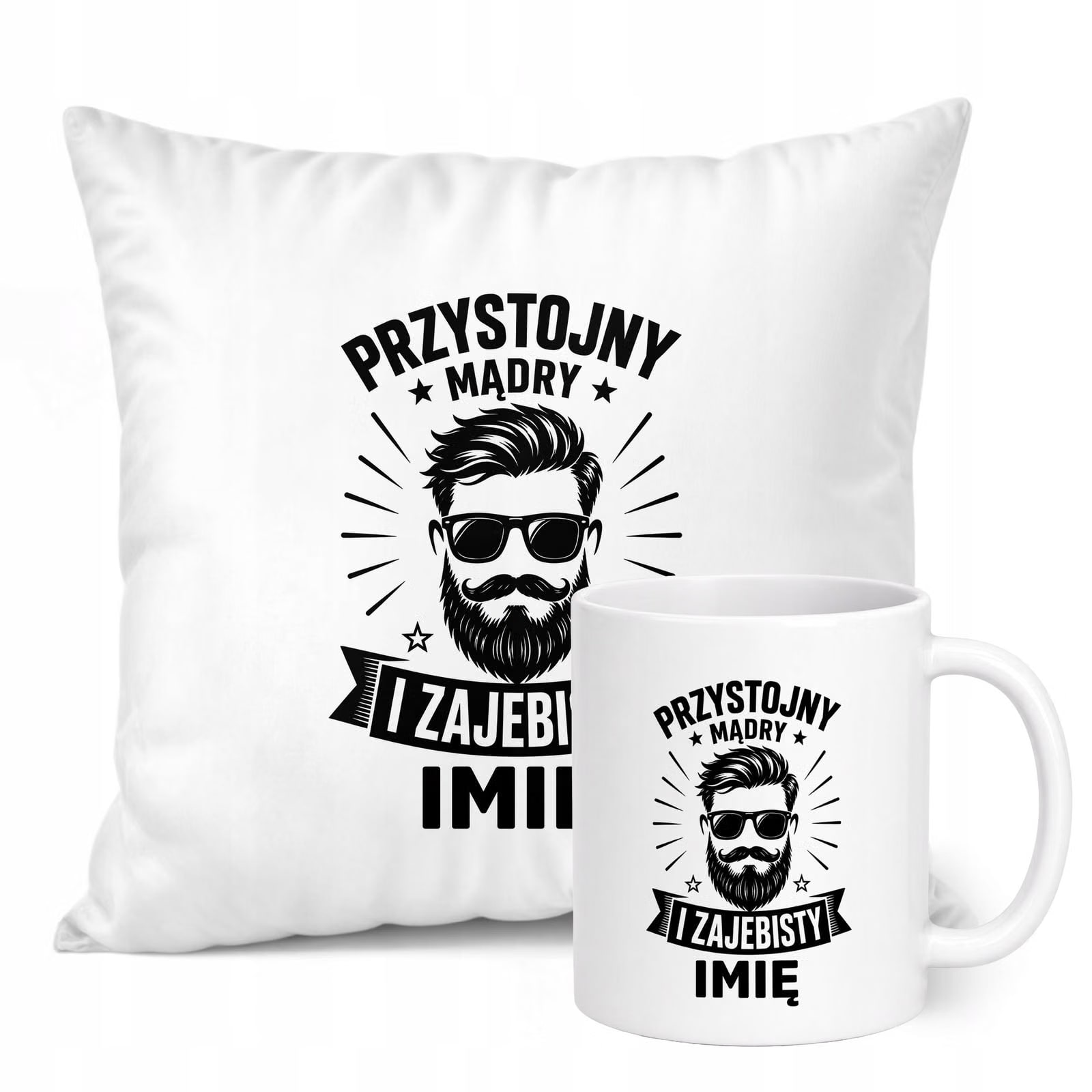 Zestaw Personalizowany Kubek Biały Poduszka Dzień Chłopaka Z Nadrukiem