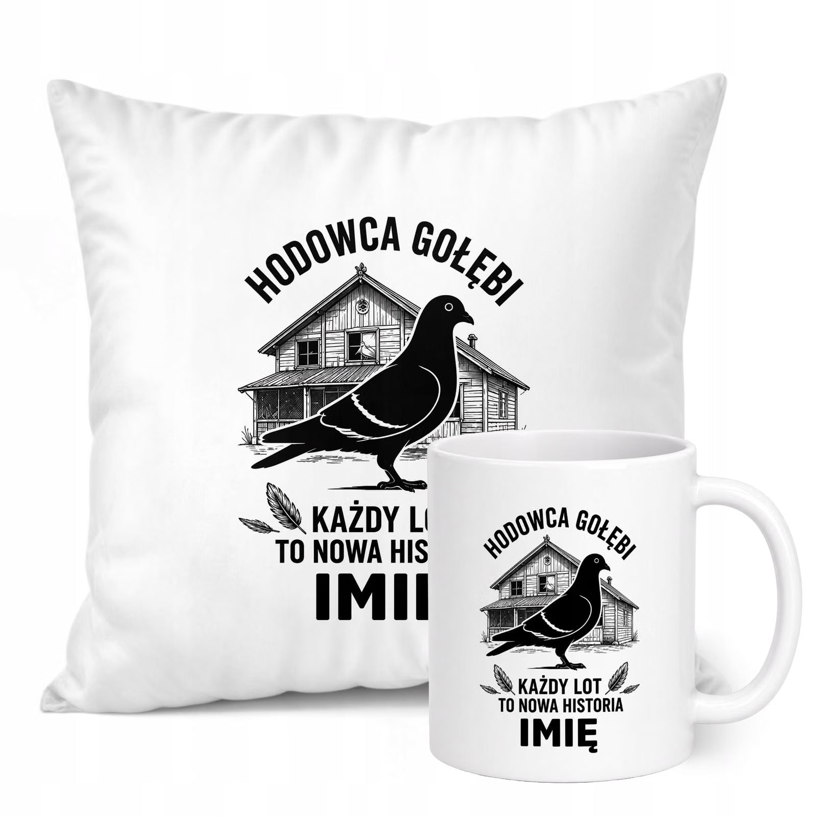 Zestaw Personalizowany Kubek Biały Poduszka Z Nadrukiem Dla Gołębiarza