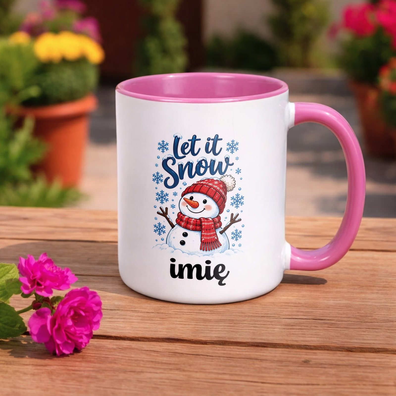 Kubek Różowy Personalizowany z Nadrukiem Boże Narodzenie Święta Prezent