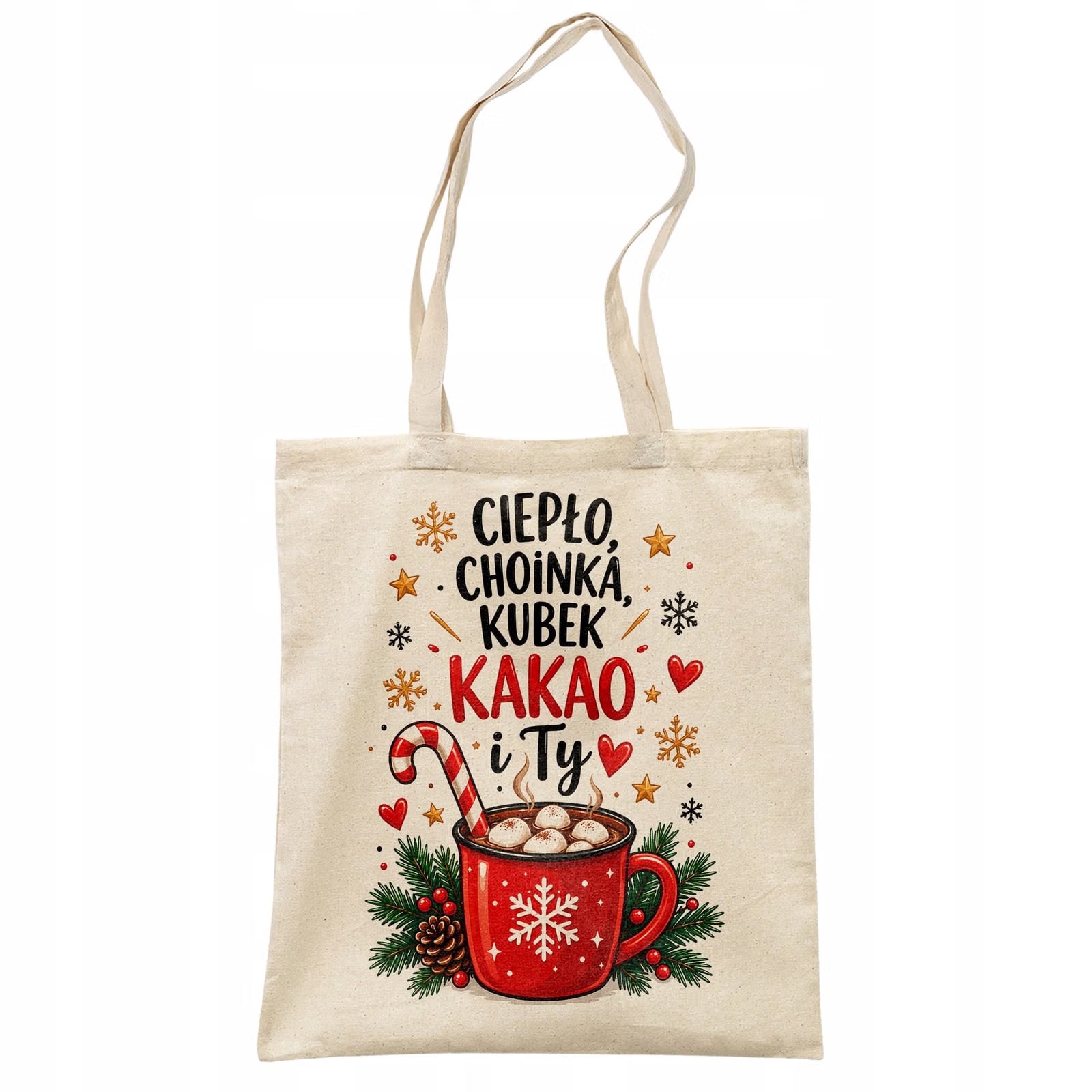 Torba shopper bawełniana świąteczna na zakupy z nadrukiem prezent