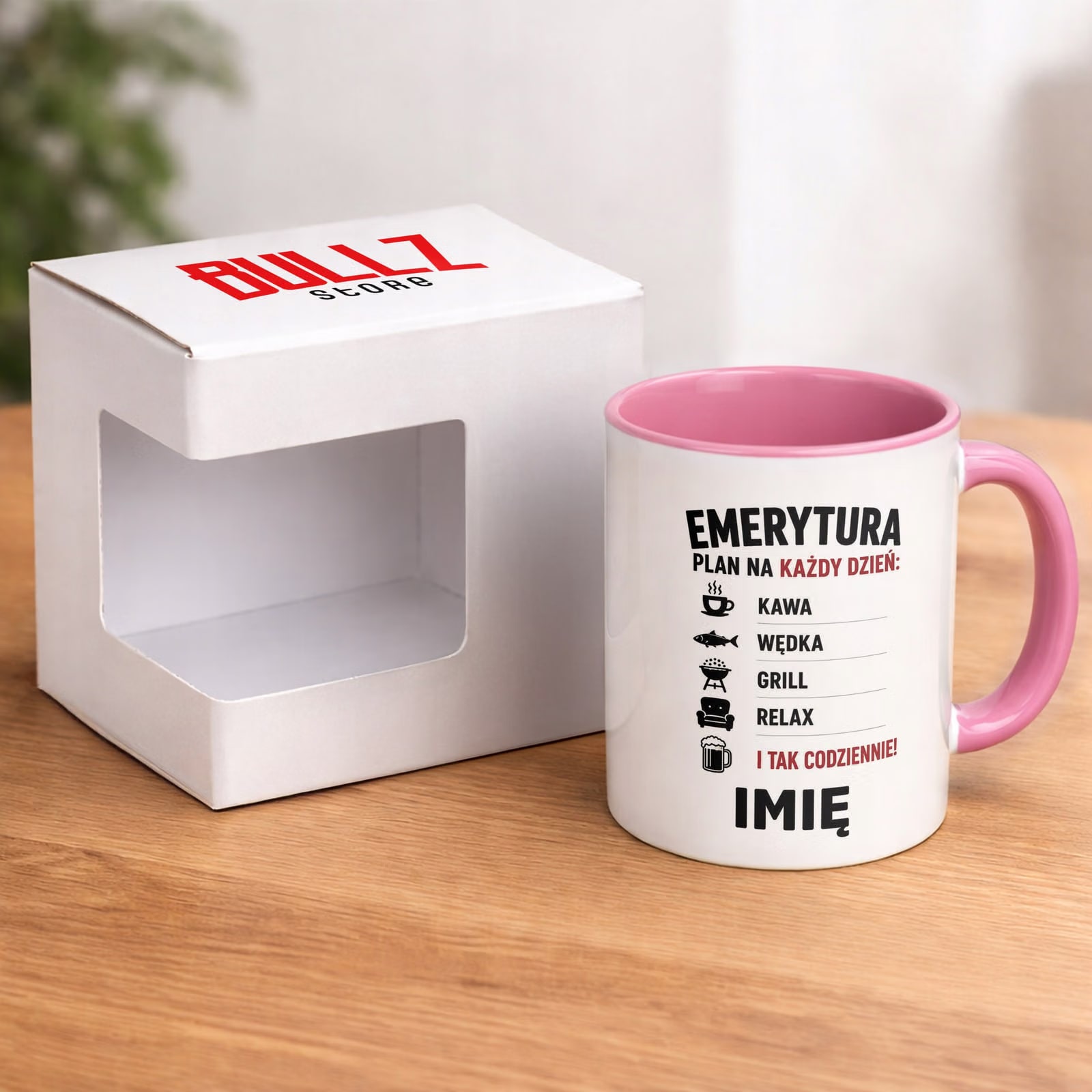 Kubek Różowy Personalizowany z Nadrukiem Emerytura Dla Emeryta Prezent
