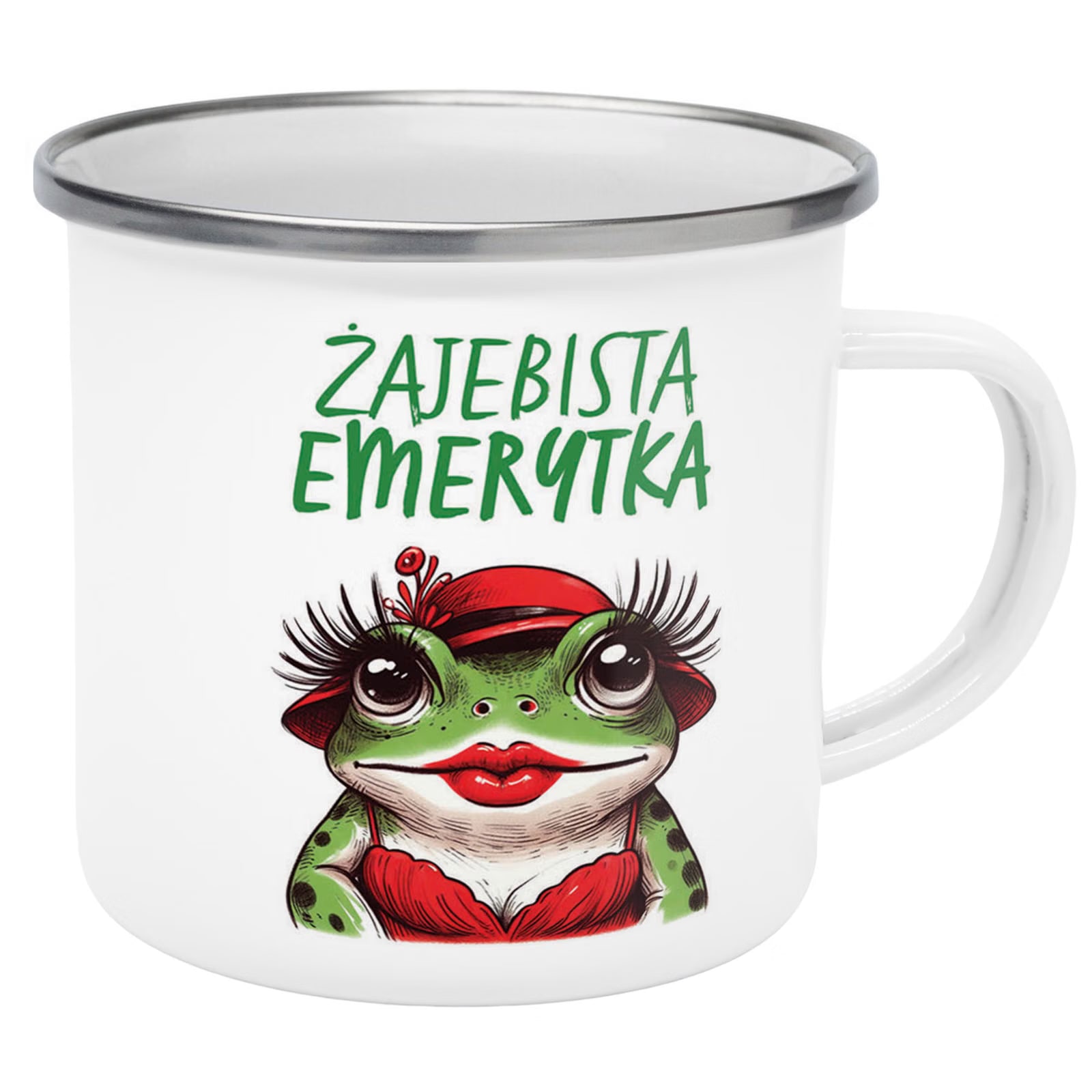 Kubek Emaliowany Z okazji Emerytury Emerytka z Nadrukiem Biały Metalowy