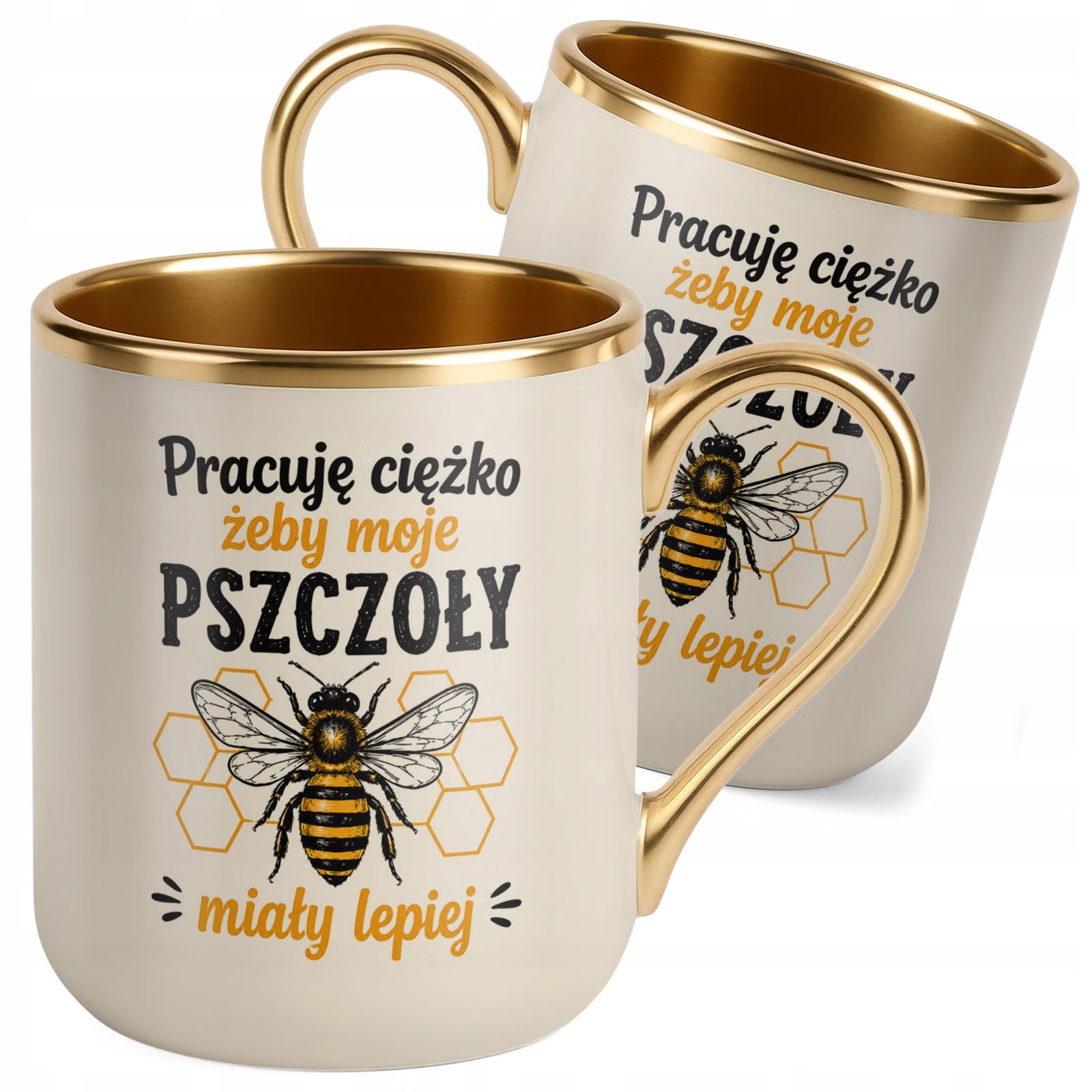 Kubek z nadrukiem Premium Złoty Ecru Dla Pszczelarza Szef Pasieki Prezent