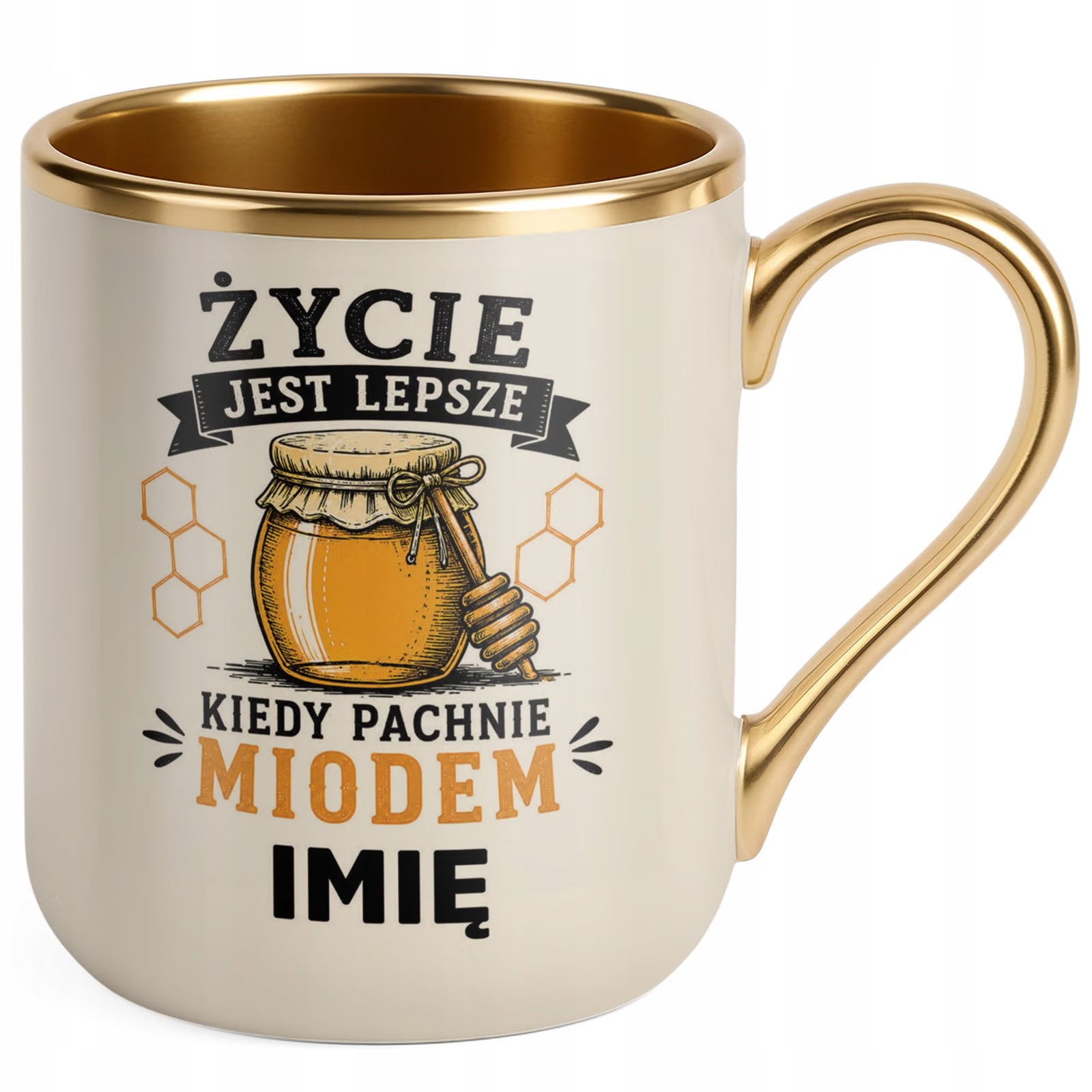 Kubek Personalizowany z nadrukiem Premium Złoty Ecru Dla Pszczelarza