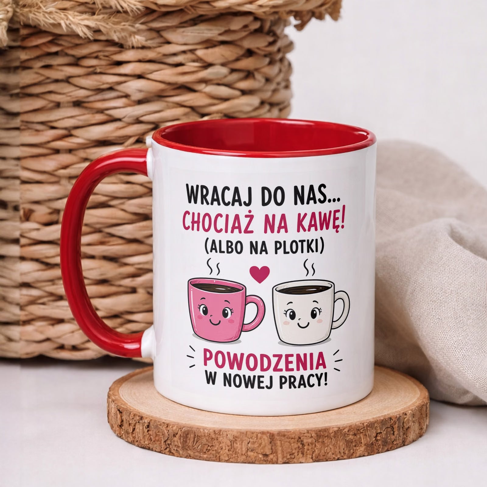 Kubek Czerwony z nadrukiem Pożegnanie Odejście z Pracy Dla Koleżanki