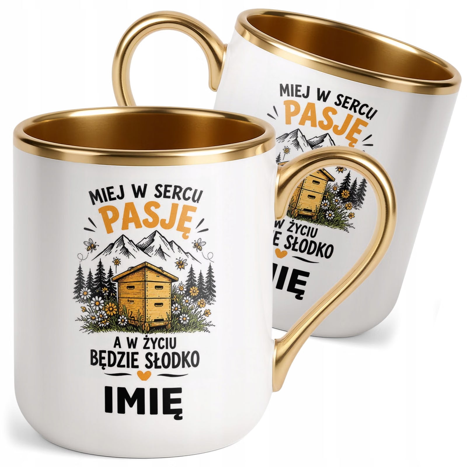 Kubek Personalizowany z nadrukiem Premium Złoty Dla Pszczelarza Prezent