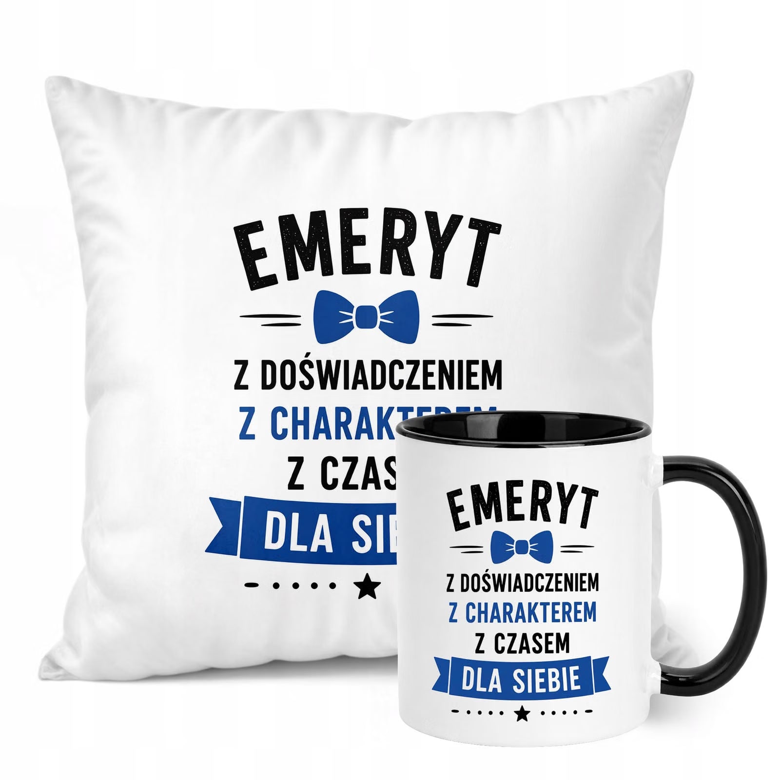 Zestaw Kubek Czarny Poduszka Z Nadrukiem Emerytura Dla Emeryta Prezent