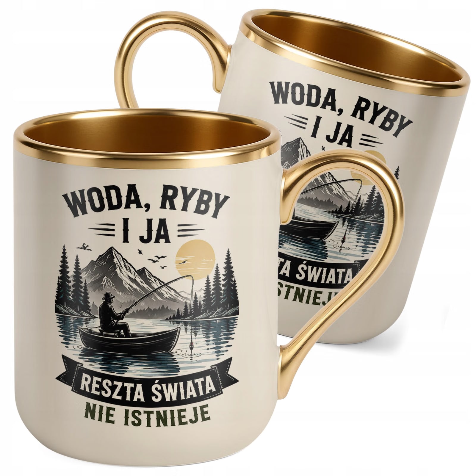 Kubek z nadrukiem Premium Złoty Ecru Dla Wędkarza Rybaka Prezent