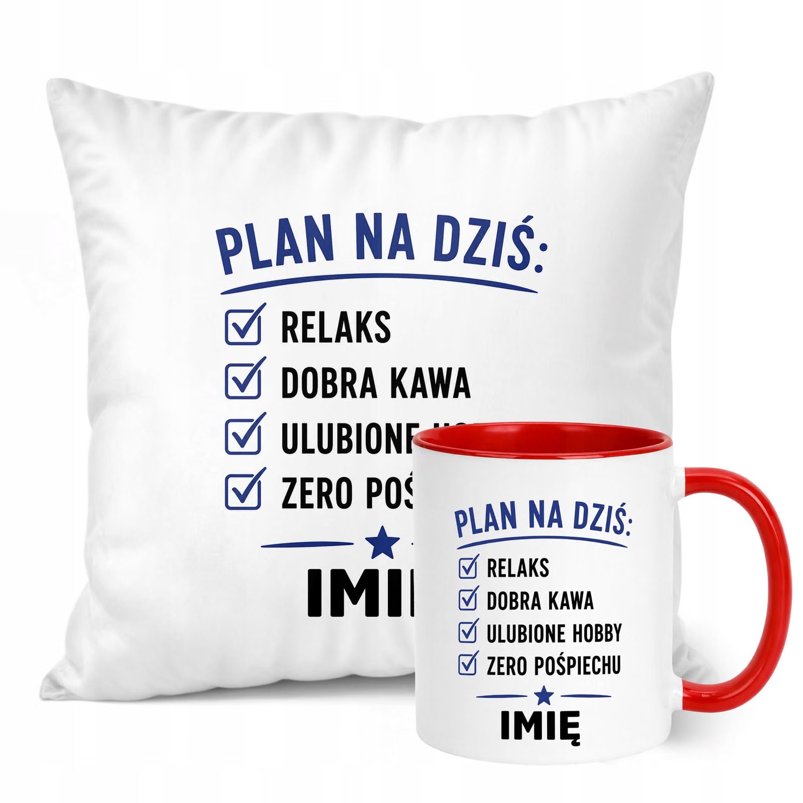 Zestaw Personalizowany Kubek Czerwony Poduszka Emerytura Upominek Prezent