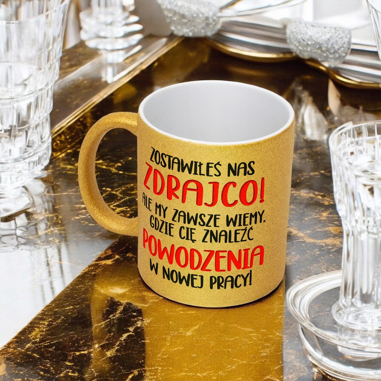 Złoty kubek brokatowy Na Pożegnanie Odejście z Pracy Dla Kolegi Prezent