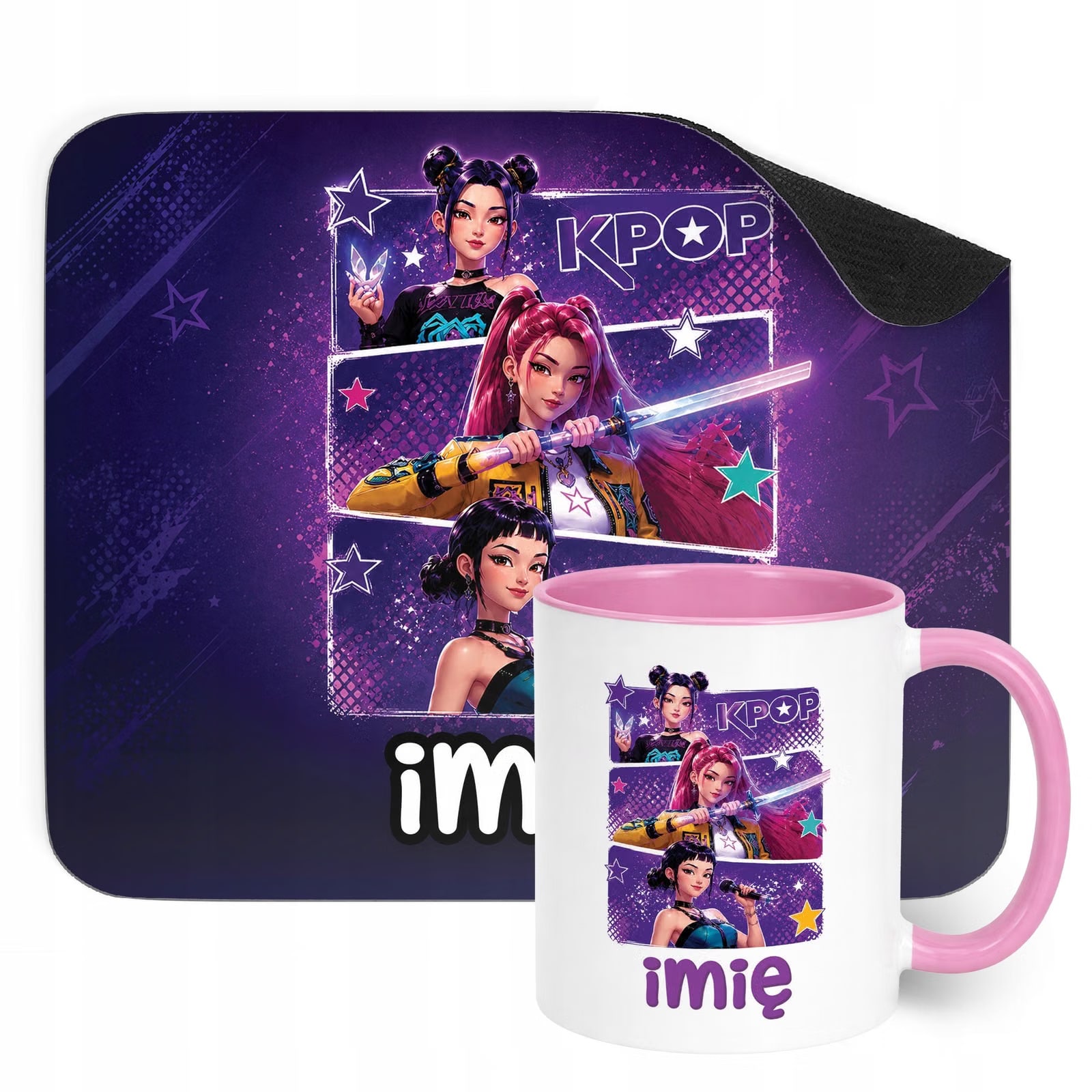 Zestaw personalizowany Kubek Różowy Podkładka pod mysz Łowczynie Kpop