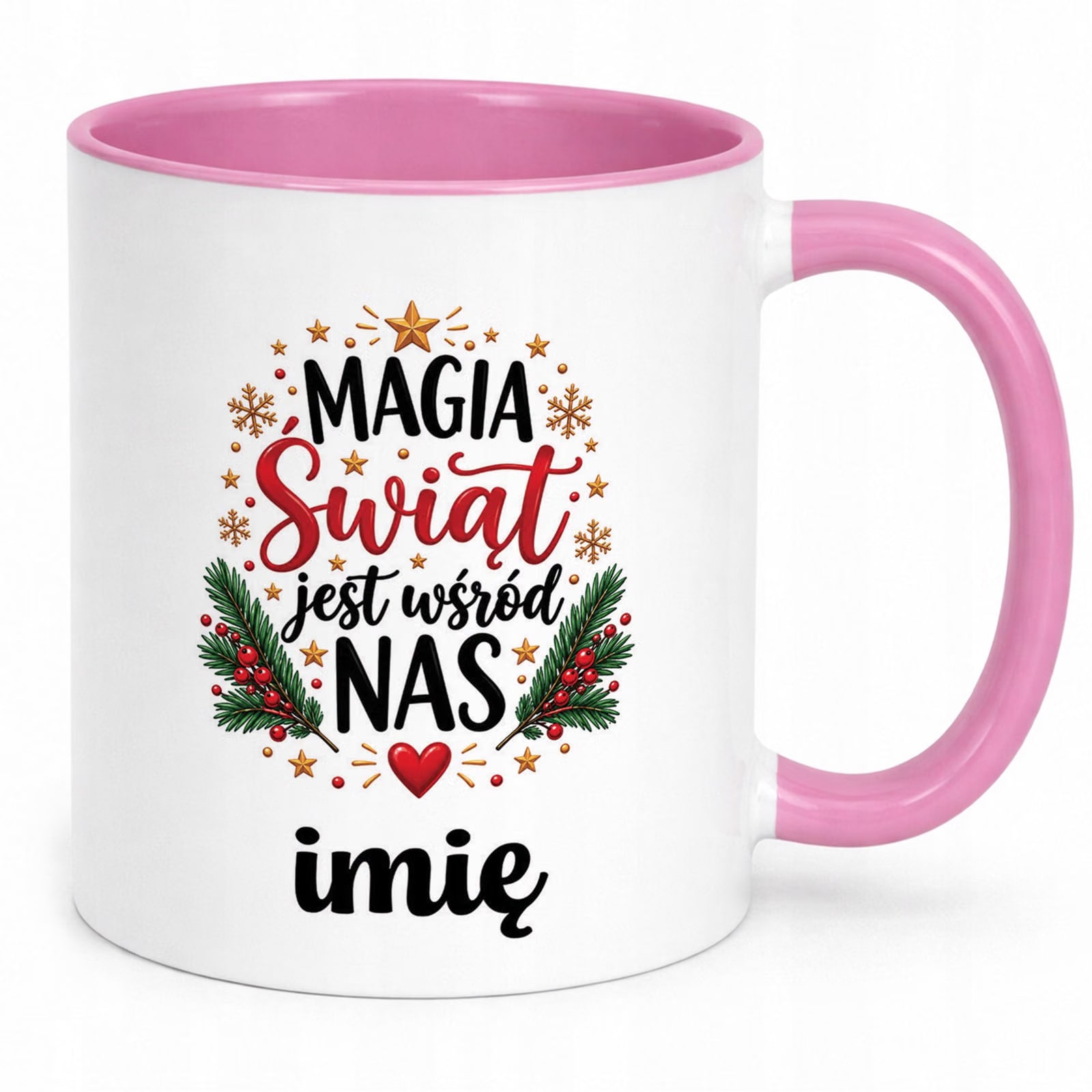 Kubek Różowy Personalizowany z Nadrukiem Boże Narodzenie Święta Prezent