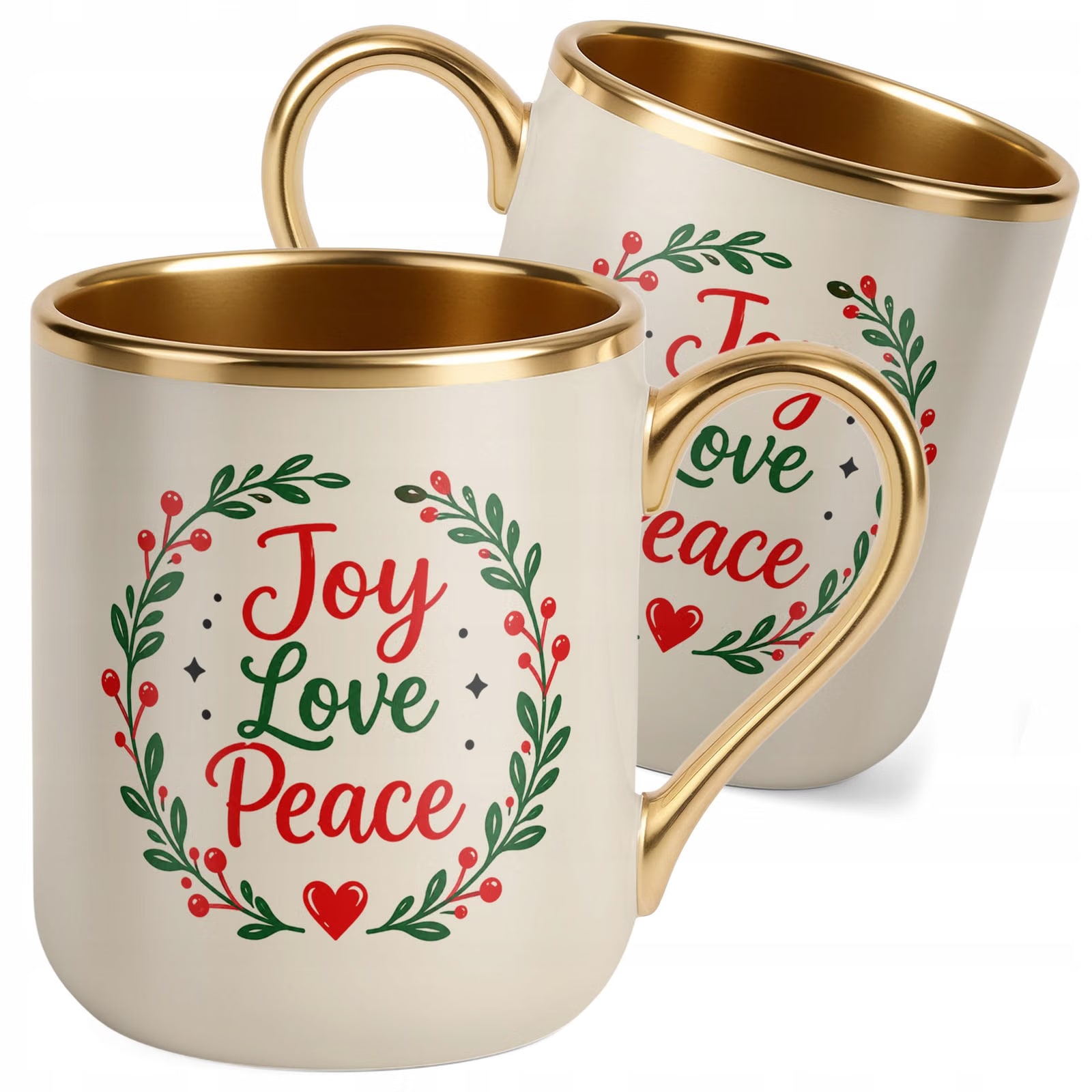Kubek Premium Złoty Ecru Boże Narodzenie Mikołajki Święta Joy Love Prezent