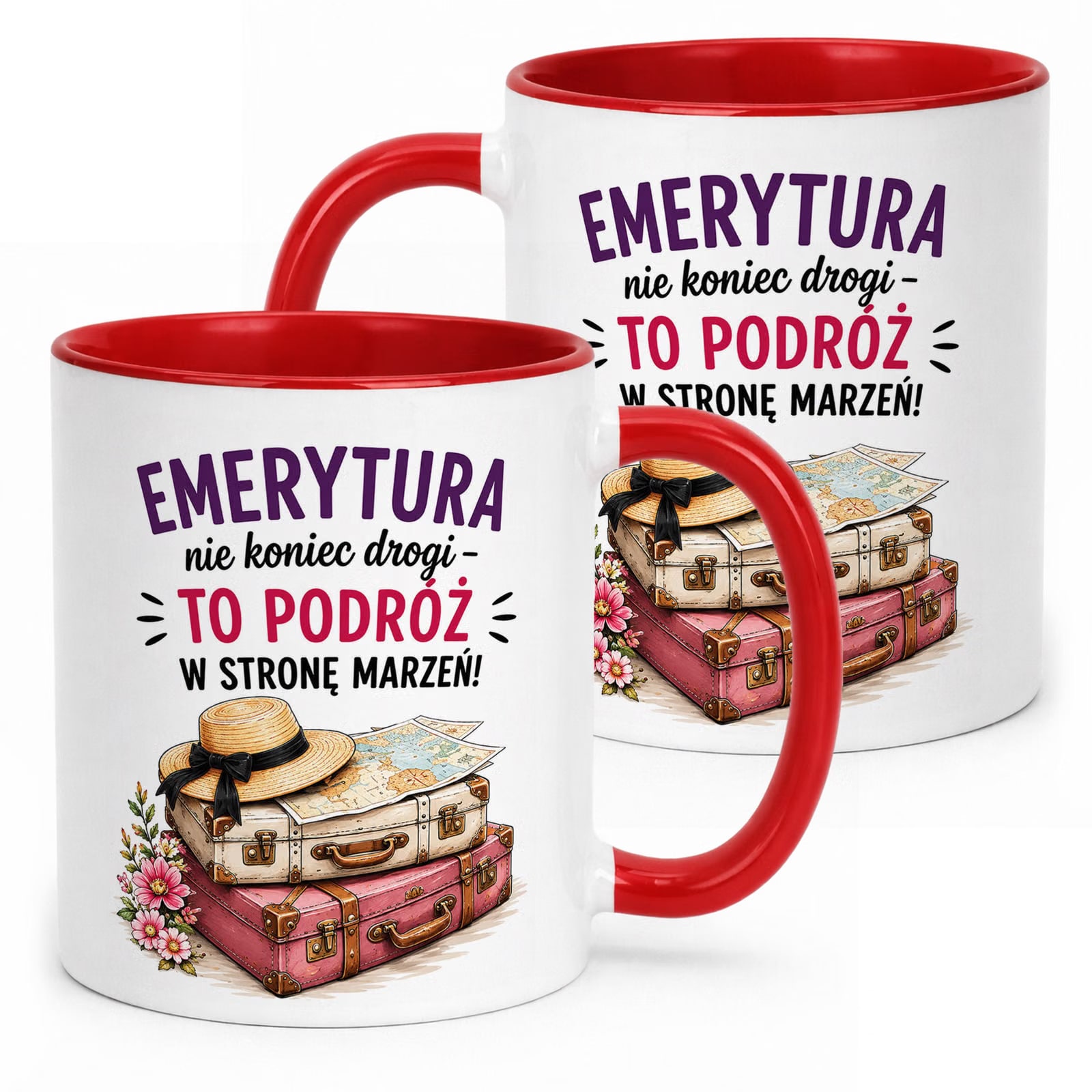 Kubek Czerwony z nadrukiem Emerytura Dla Emerytki Upominek Prezent