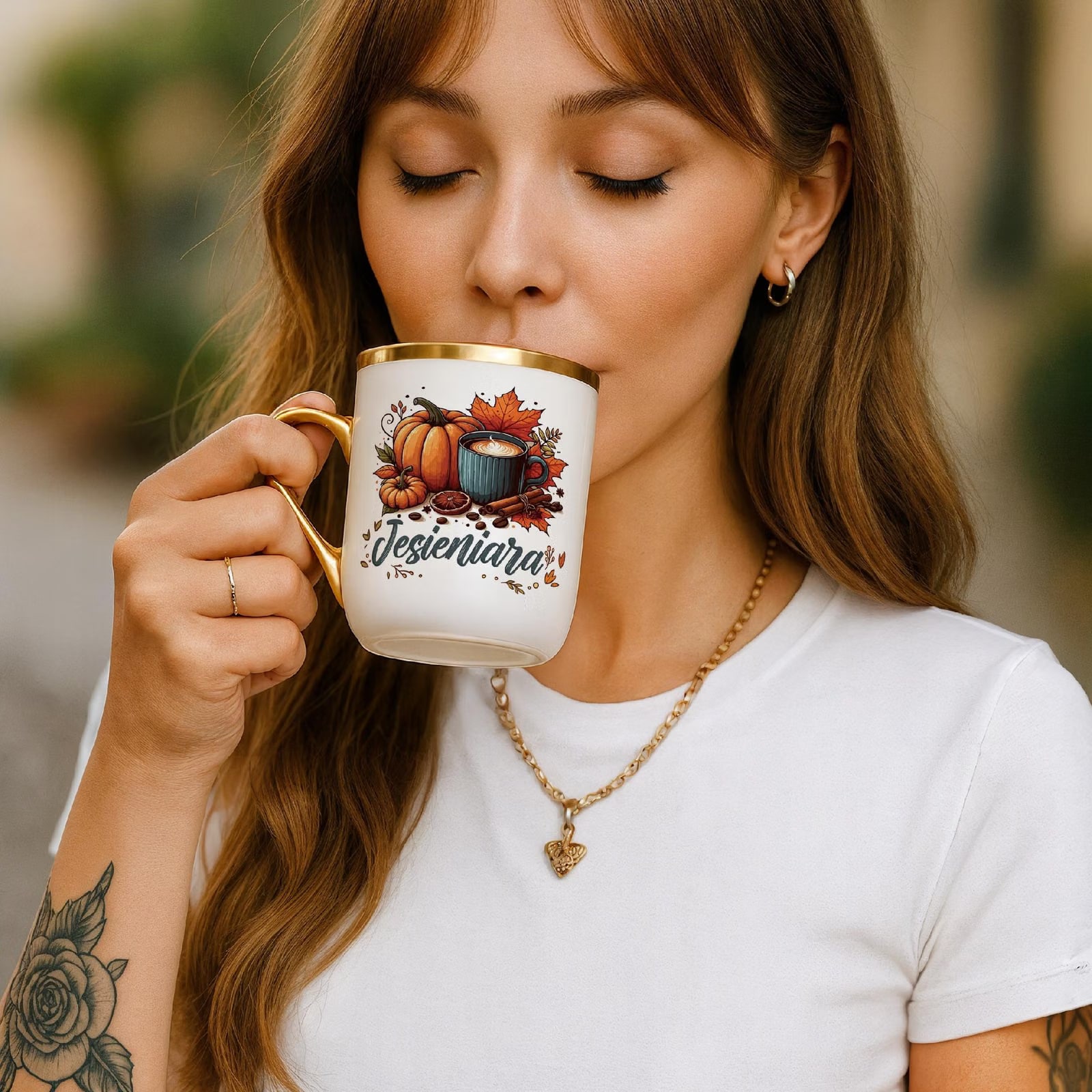 Kubek Premium Złoty Personalizowany Jesienny Jesieniara Prezent