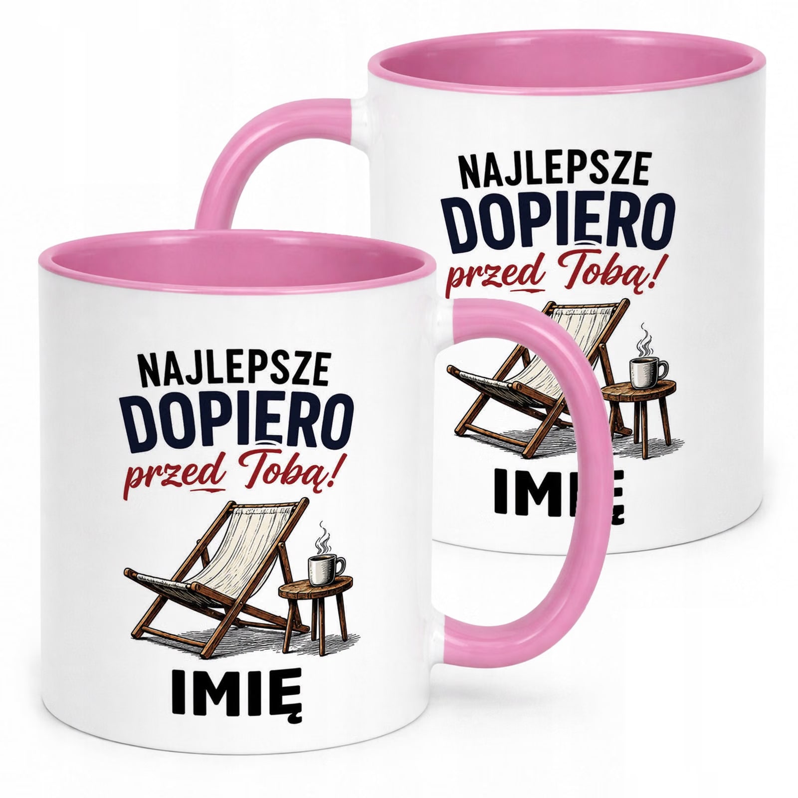 Kubek Różowy Personalizowany z Nadrukiem Emerytura Dla Emeryta Prezent