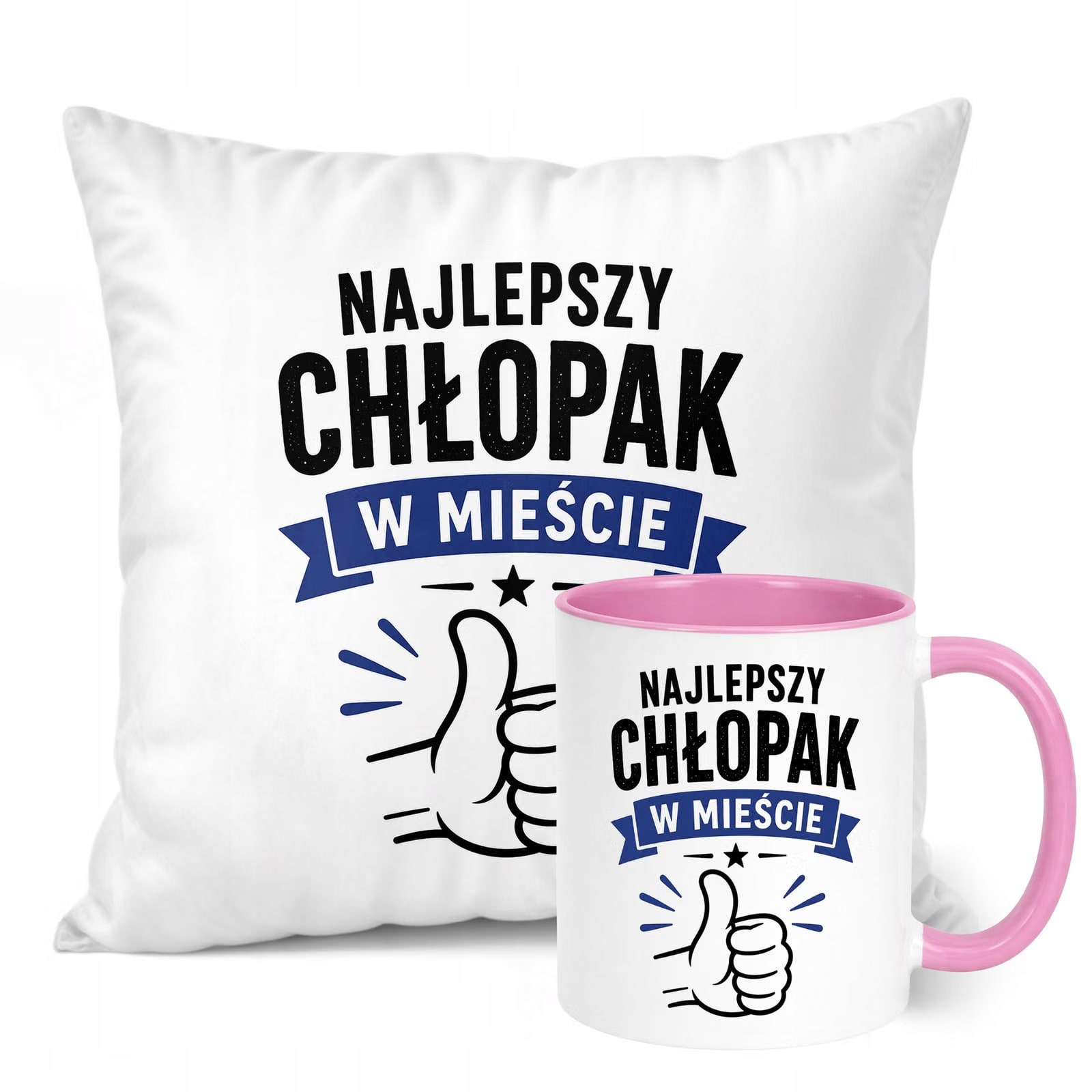 Zestaw Kubek Różowy Poduszka Dzień Chłopaka Z Nadrukiem Prezent