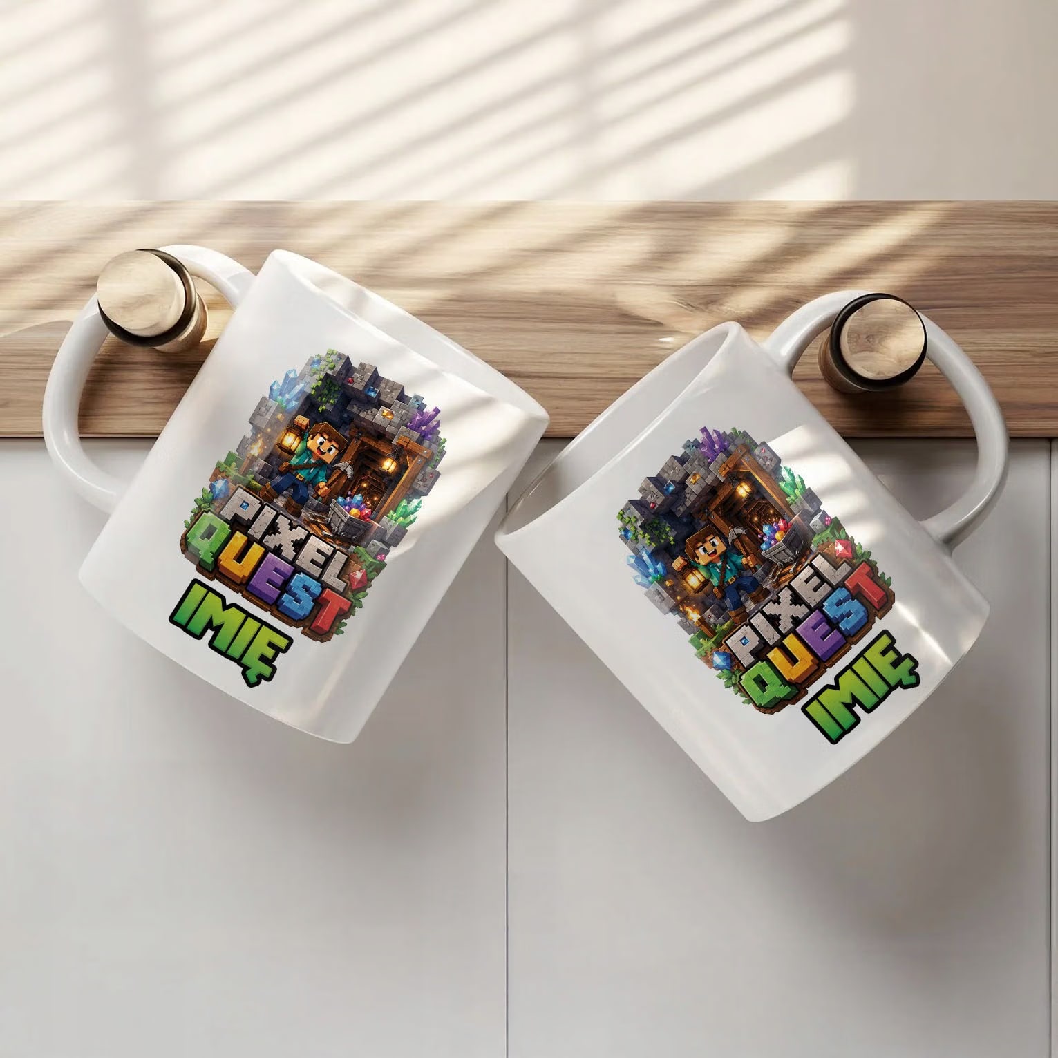 Zestaw Personalizowany Kubek Biały Poduszka gra Pixel Quest Prezent