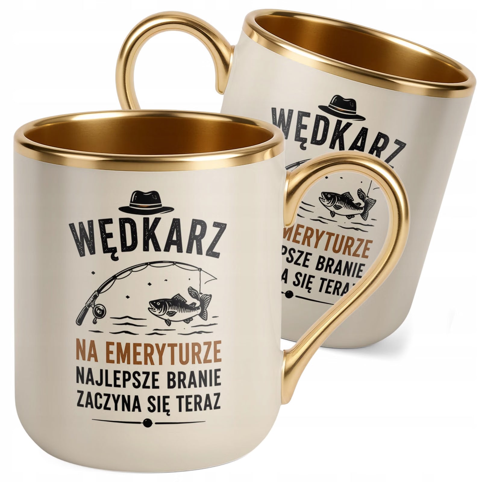 Kubek z nadrukiem Premium Złoty Ecru Emerytura Dla Emeryta Upominek Prezent
