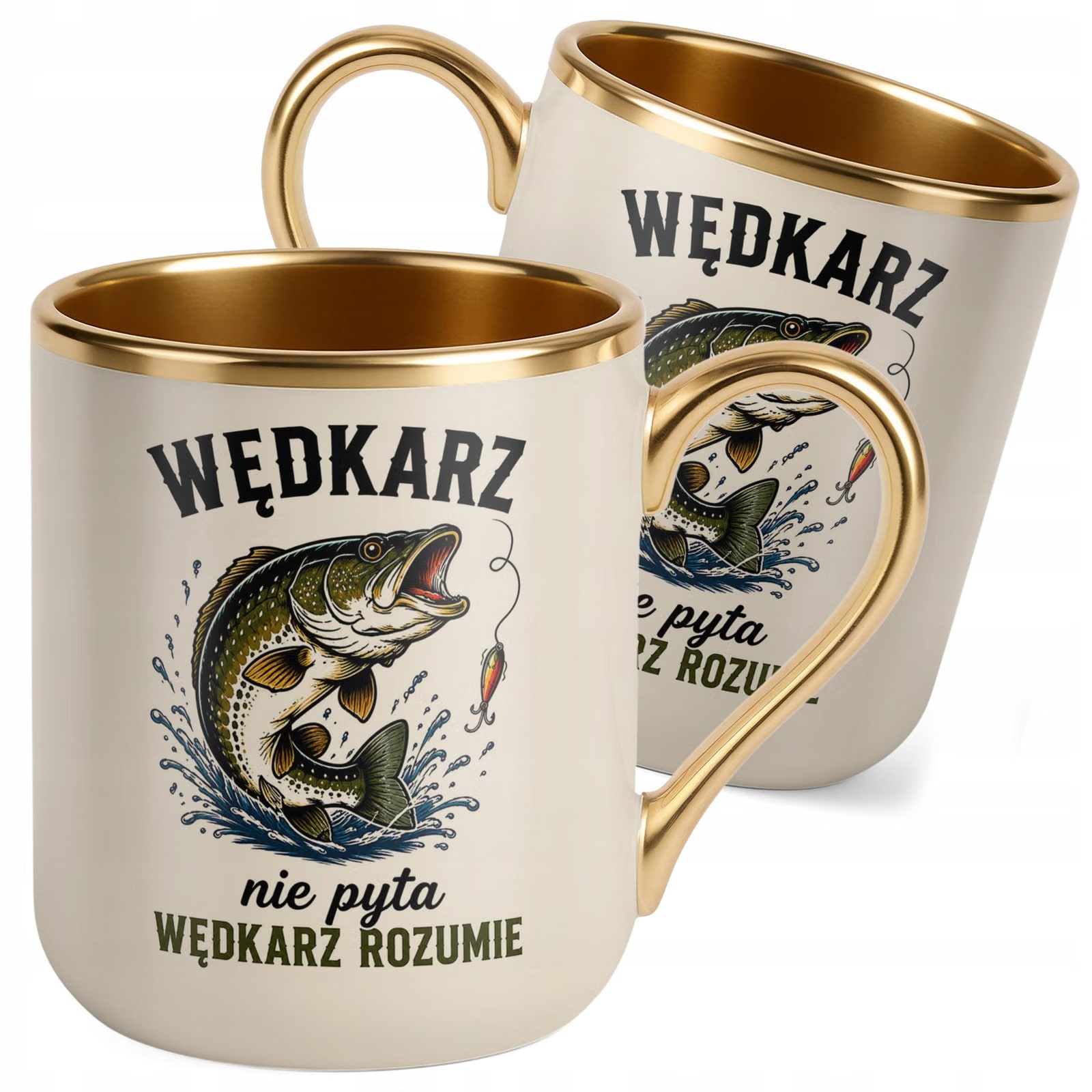 Kubek z nadrukiem Premium Złoty Ecru Dla Wędkarza Rybaka Prezent