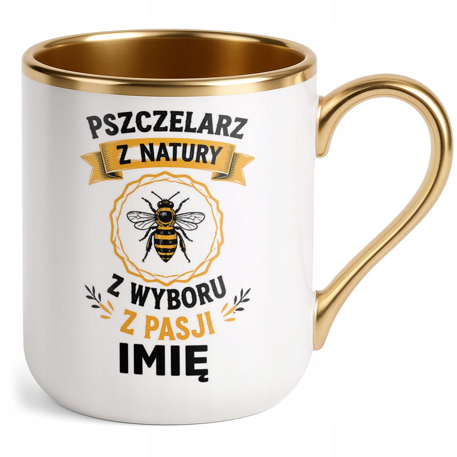Kubek Personalizowany z nadrukiem Premium Złoty Dla Pszczelarza Prezent