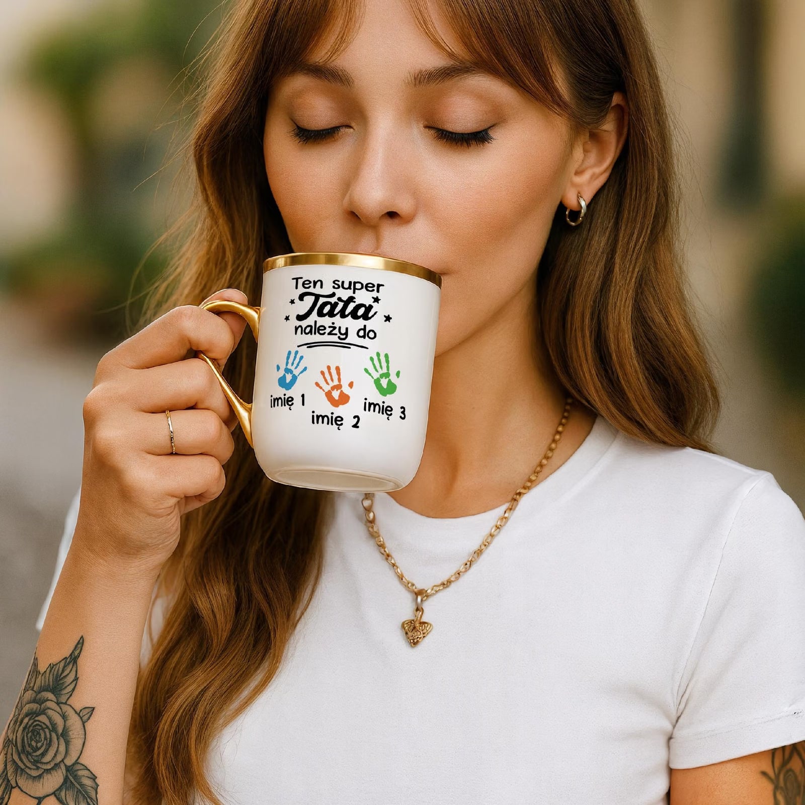 Kubek Premium Złoty Personalizowany Dzień Ojca Tata Należy Do 3 Dzieci