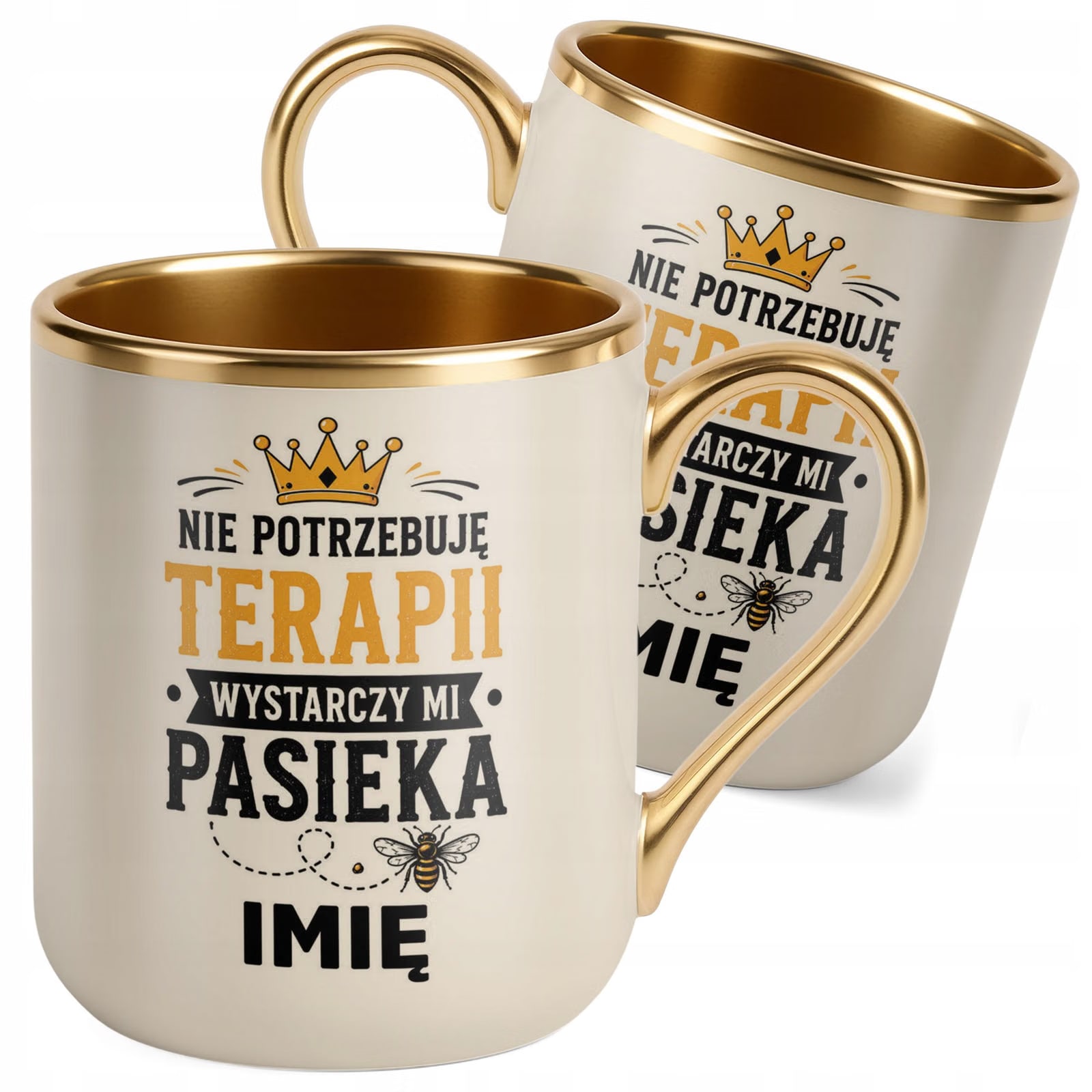 Kubek Personalizowany z nadrukiem Premium Złoty Ecru Dla Pszczelarza