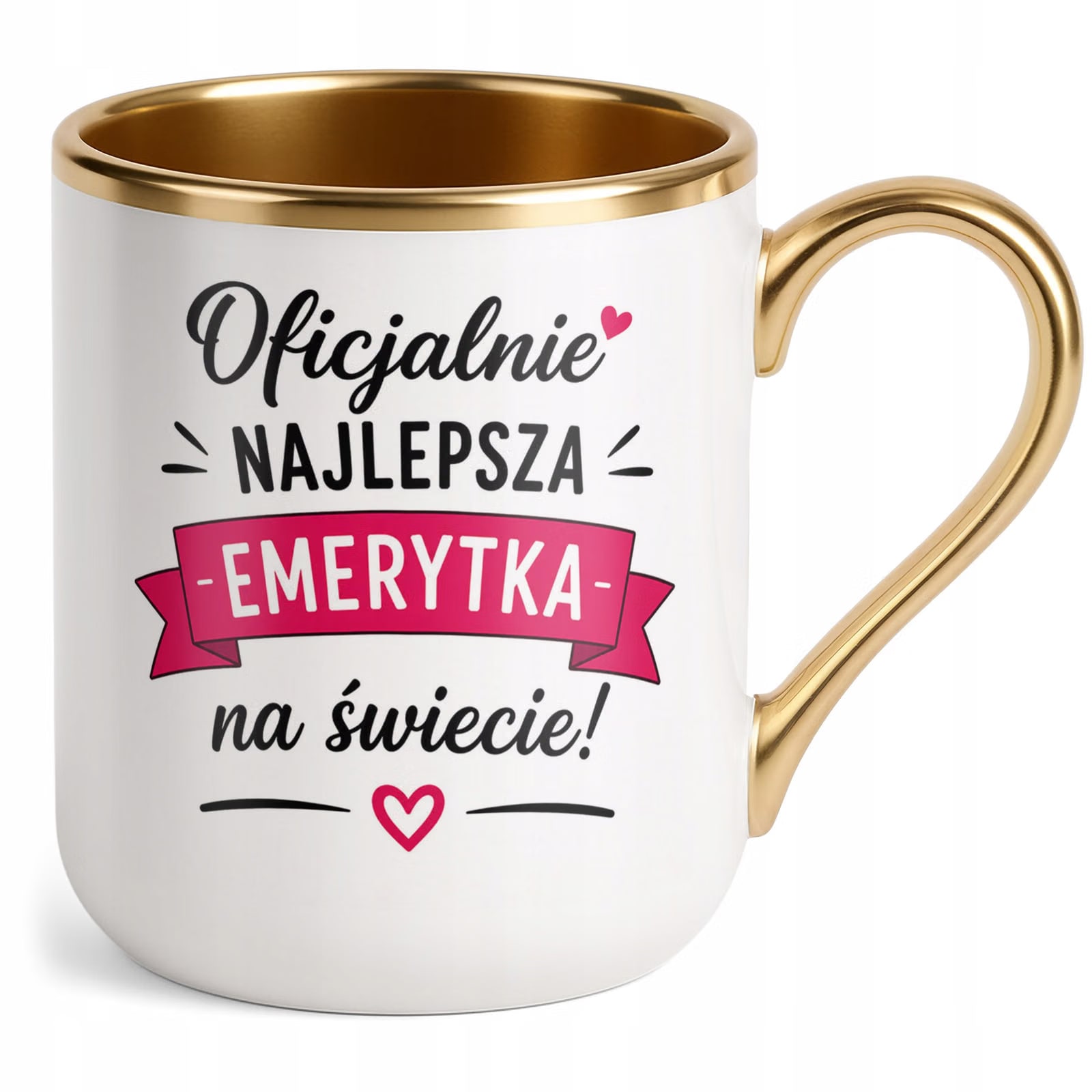 Kubek z nadrukiem Premium Złoty Emerytura Dla Emerytki Upominek Prezent