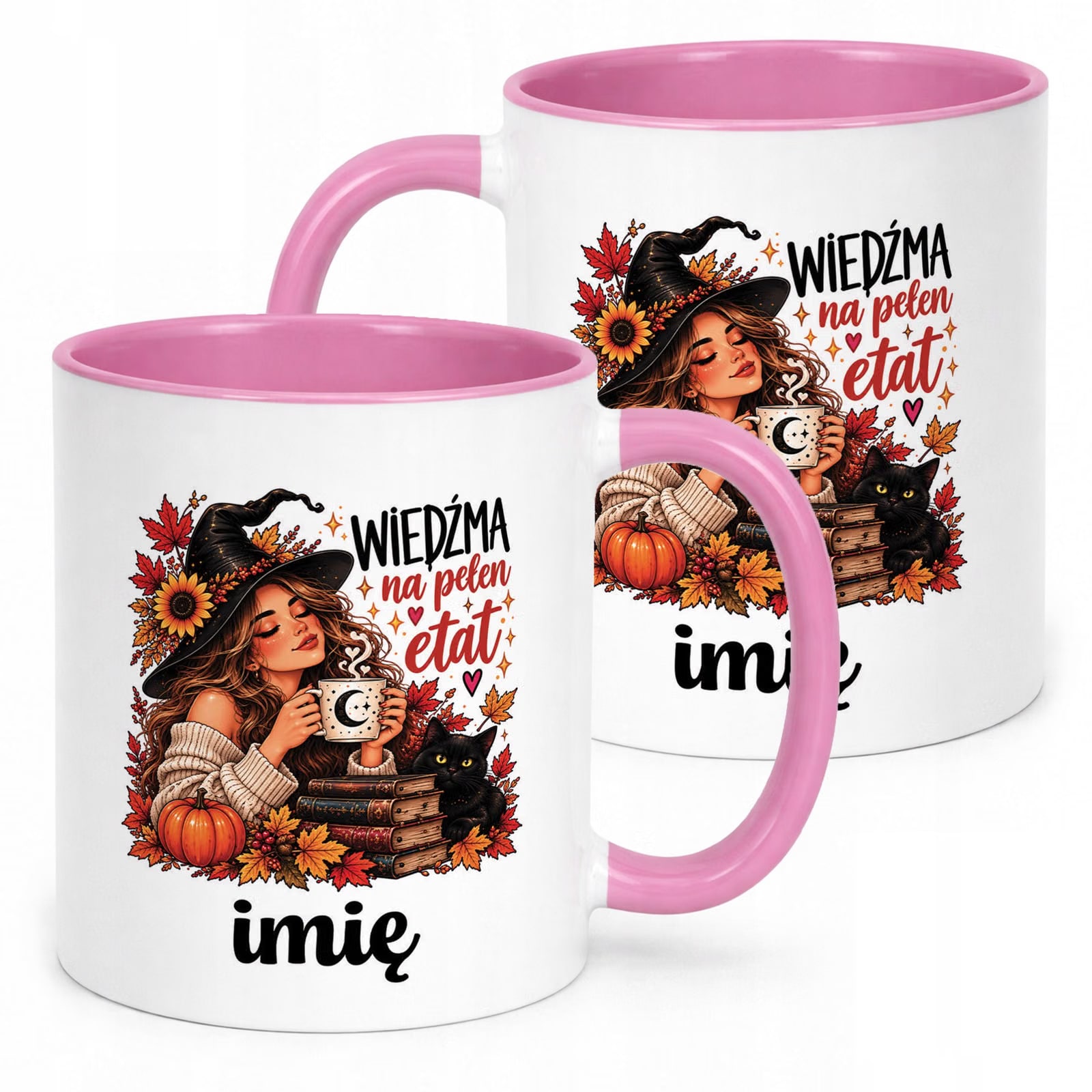 Kubek Różowy Personalizowany z Nadrukiem Dla Kobiet Czarownica Wiedźma