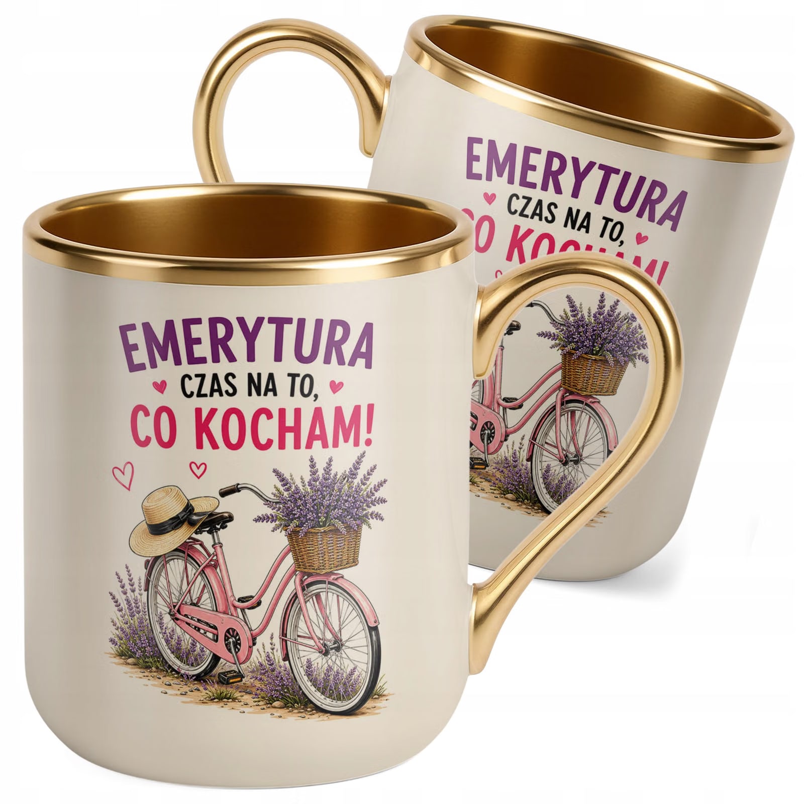 Kubek z nadrukiem Premium Złoty Ecru Emerytura Dla Emerytki Prezent