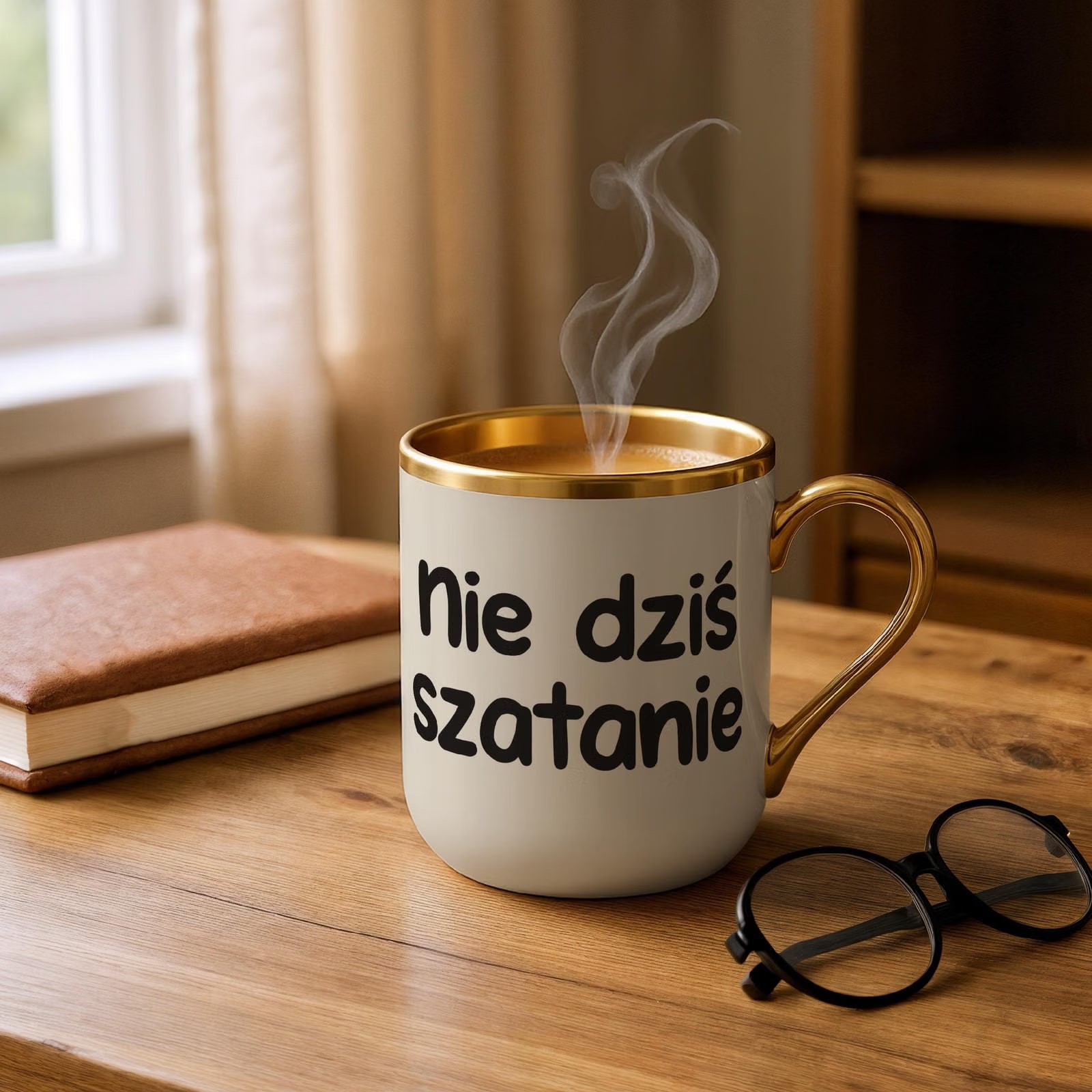 Kubek Premium Złoty Ecru Nie Dziś Szatanie Śmieszny Zabawny