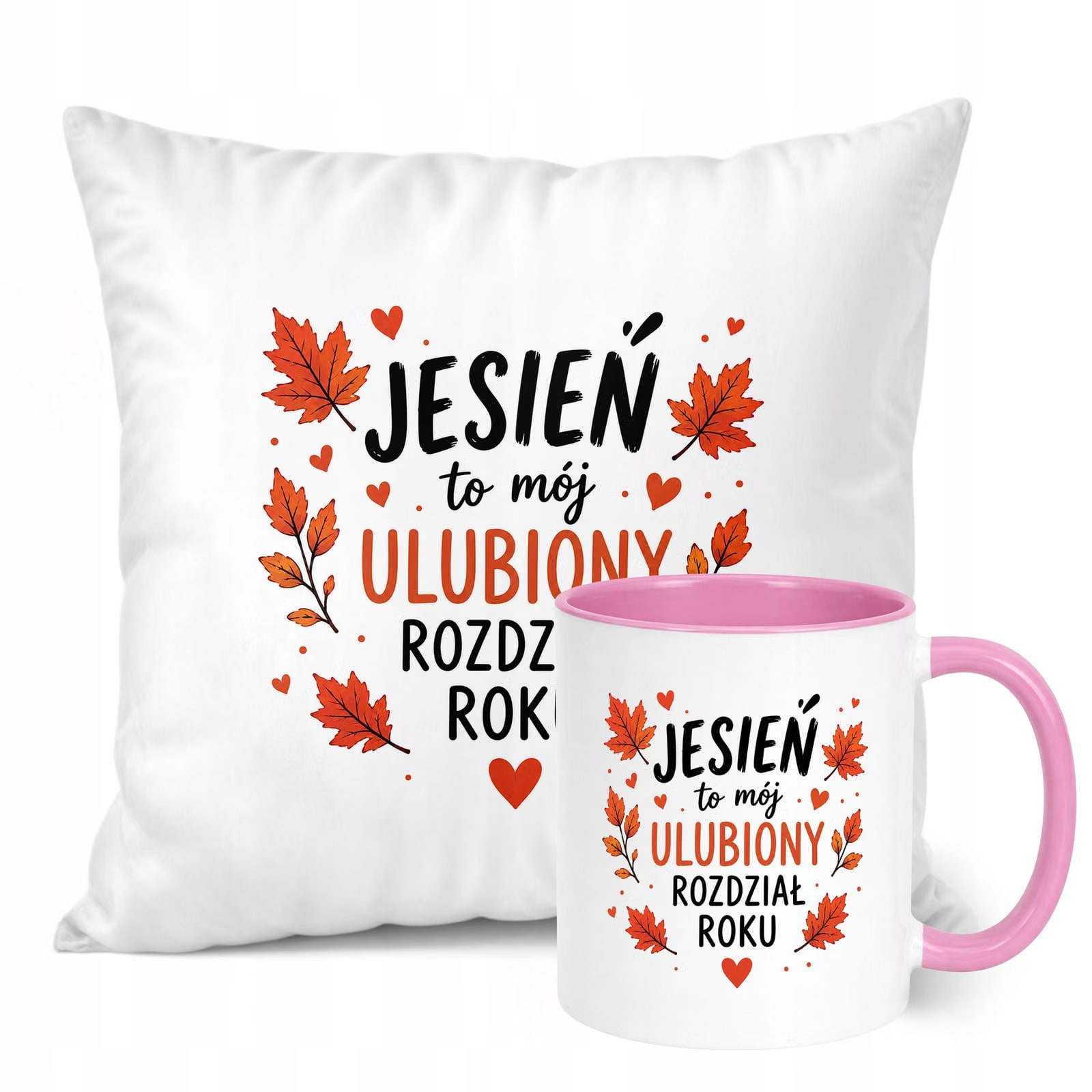 Zestaw Kubek Różowy Poduszka Jesień Jesienny Z Nadrukiem Prezent