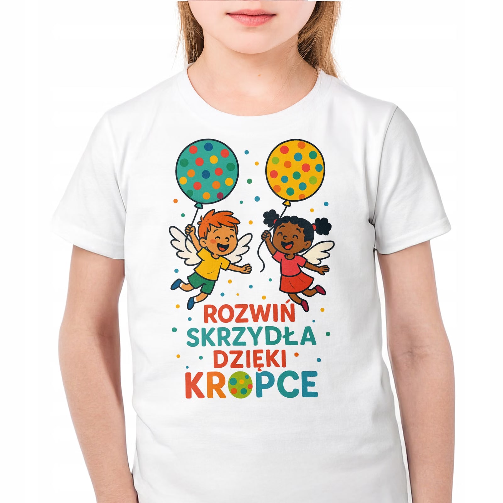 Koszulka biała dziecięca Dzień Kropki Do Przedszkola Szkoły