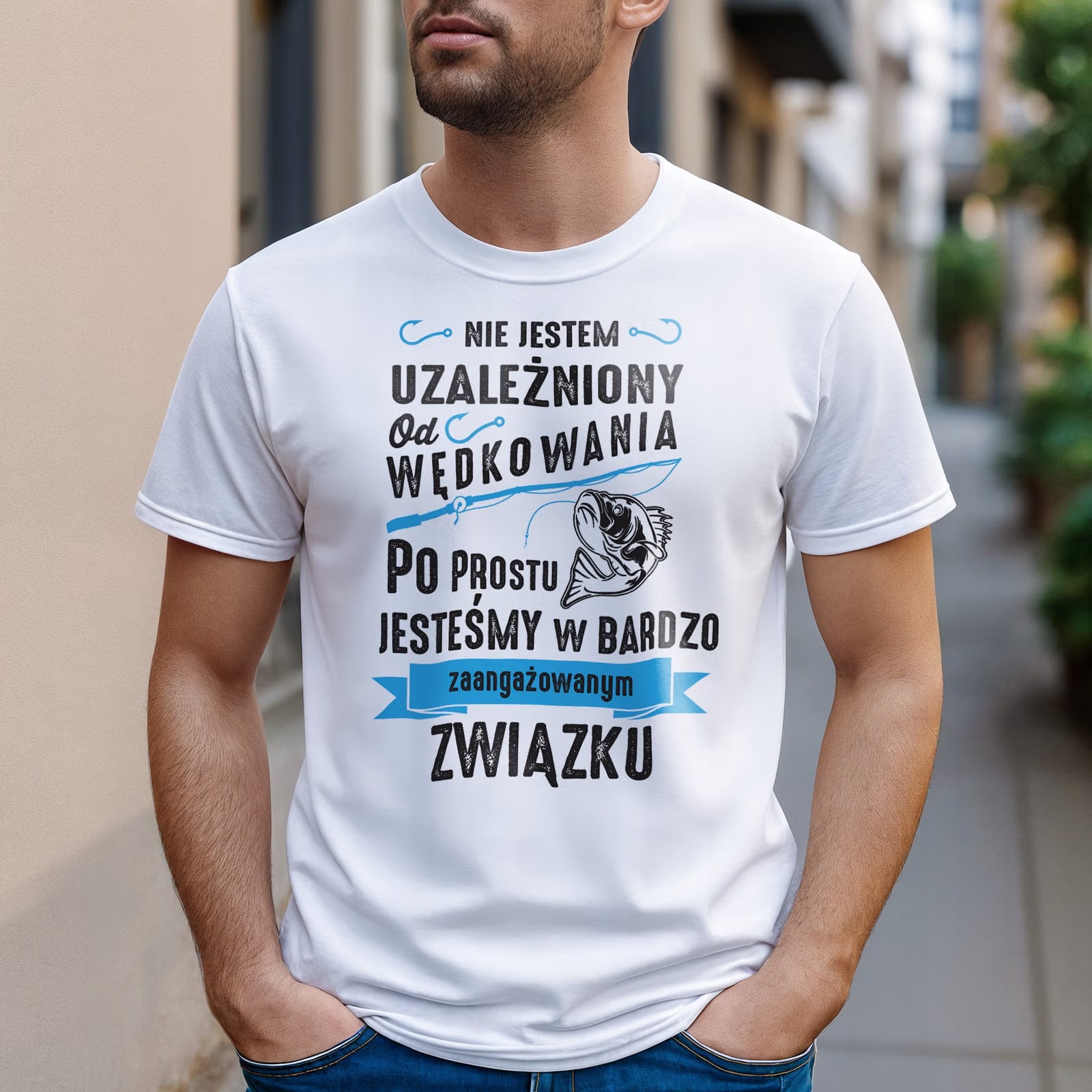 Koszulka biała męska Dla Wędkarza Wędkowanie Ryby Prezent r. 3XL